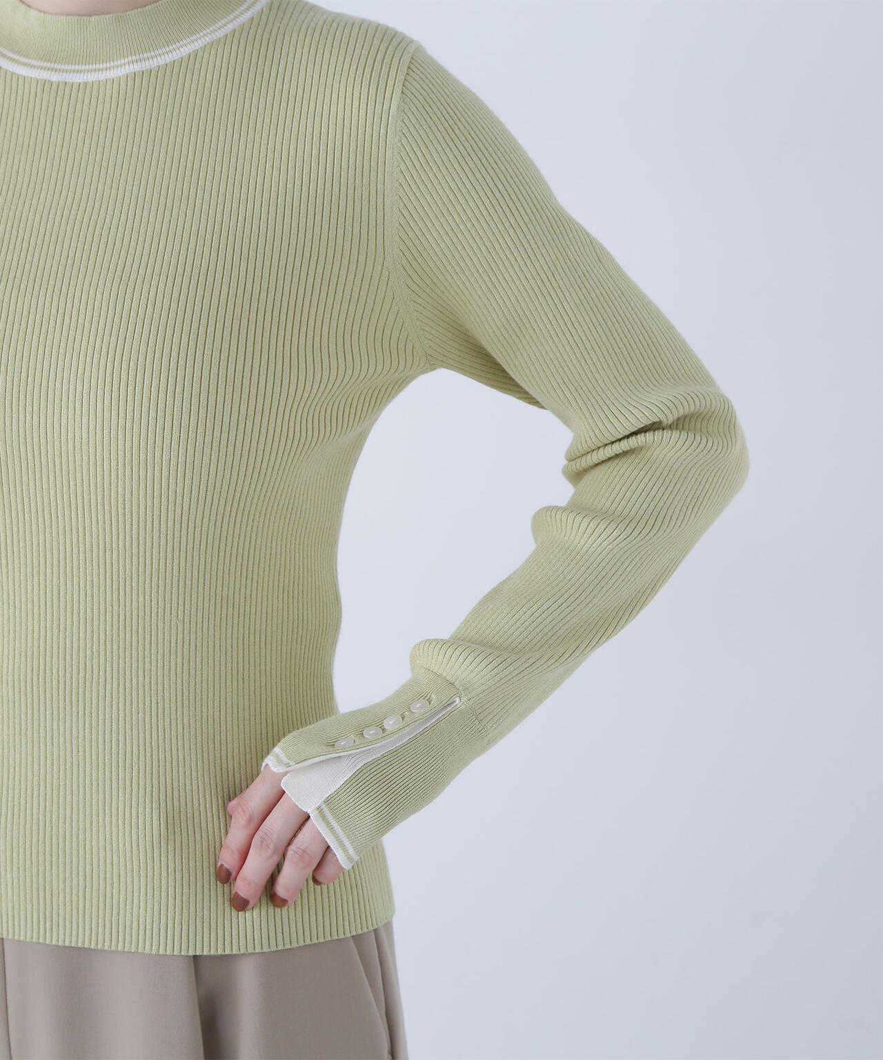 バイカラーラインリブニット