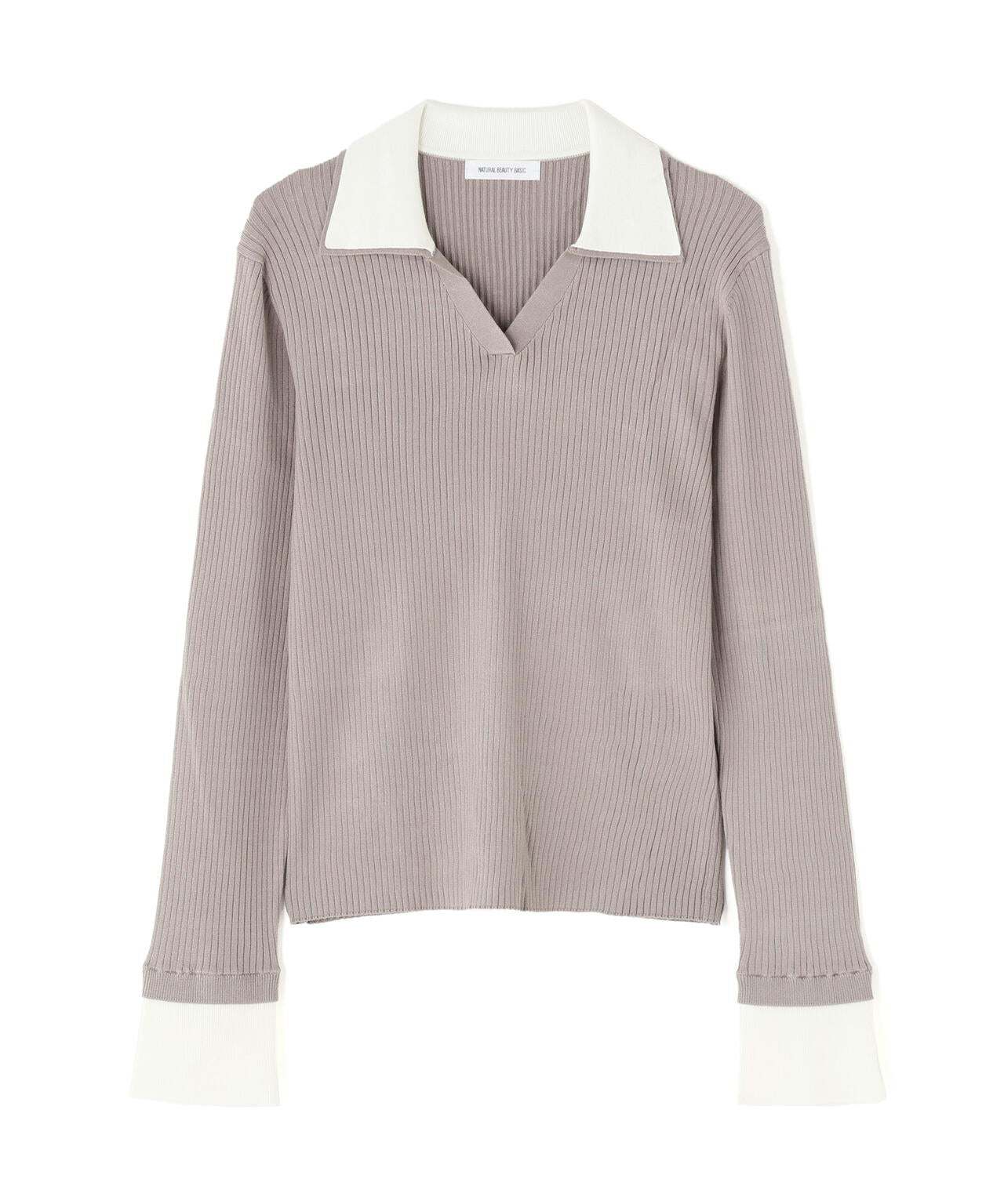 ダブルカラーVネックリブニット