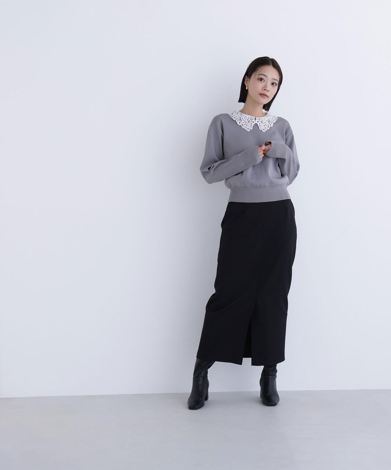 レースカラーフォルムニット