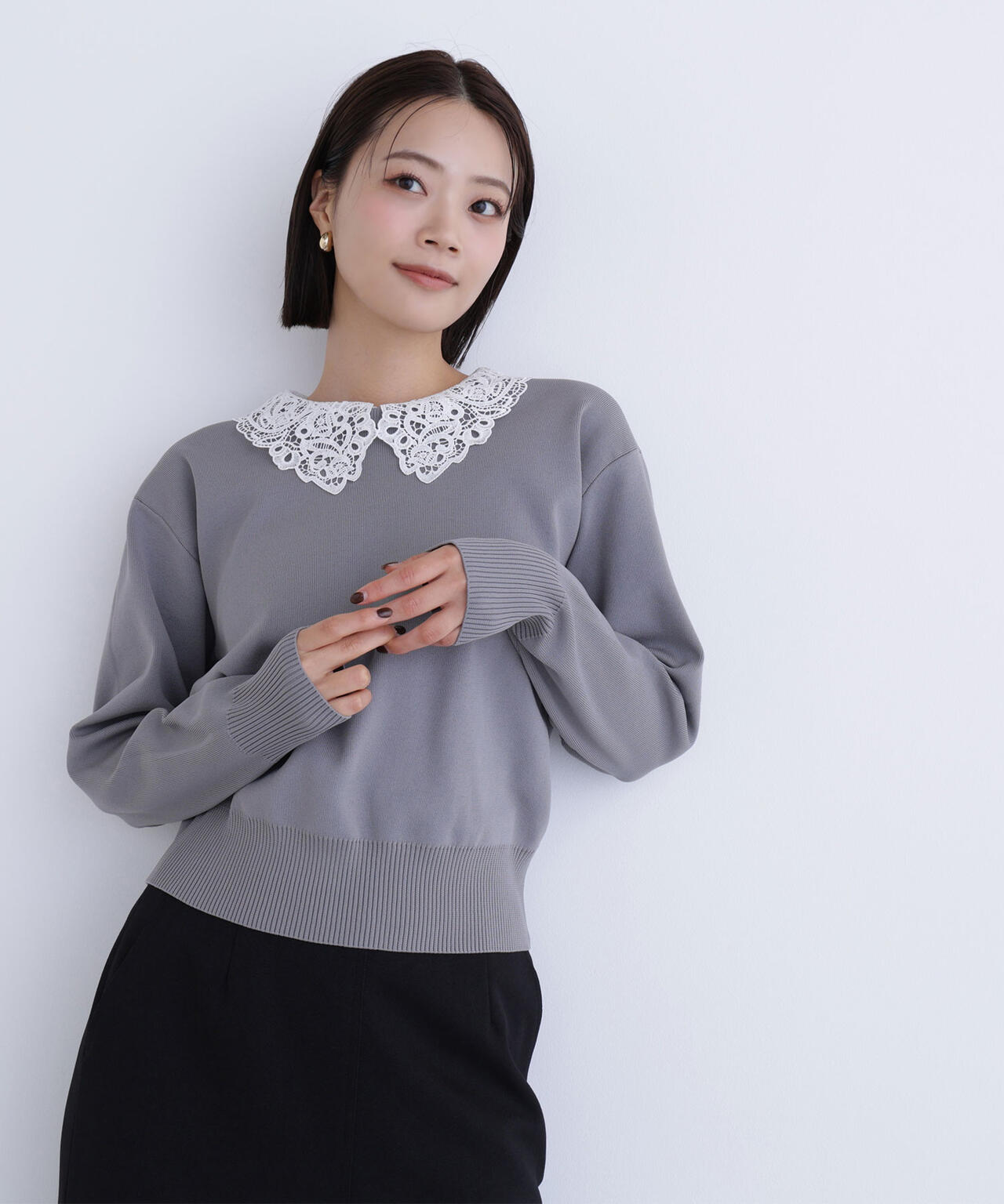 レースカラーフォルムニット