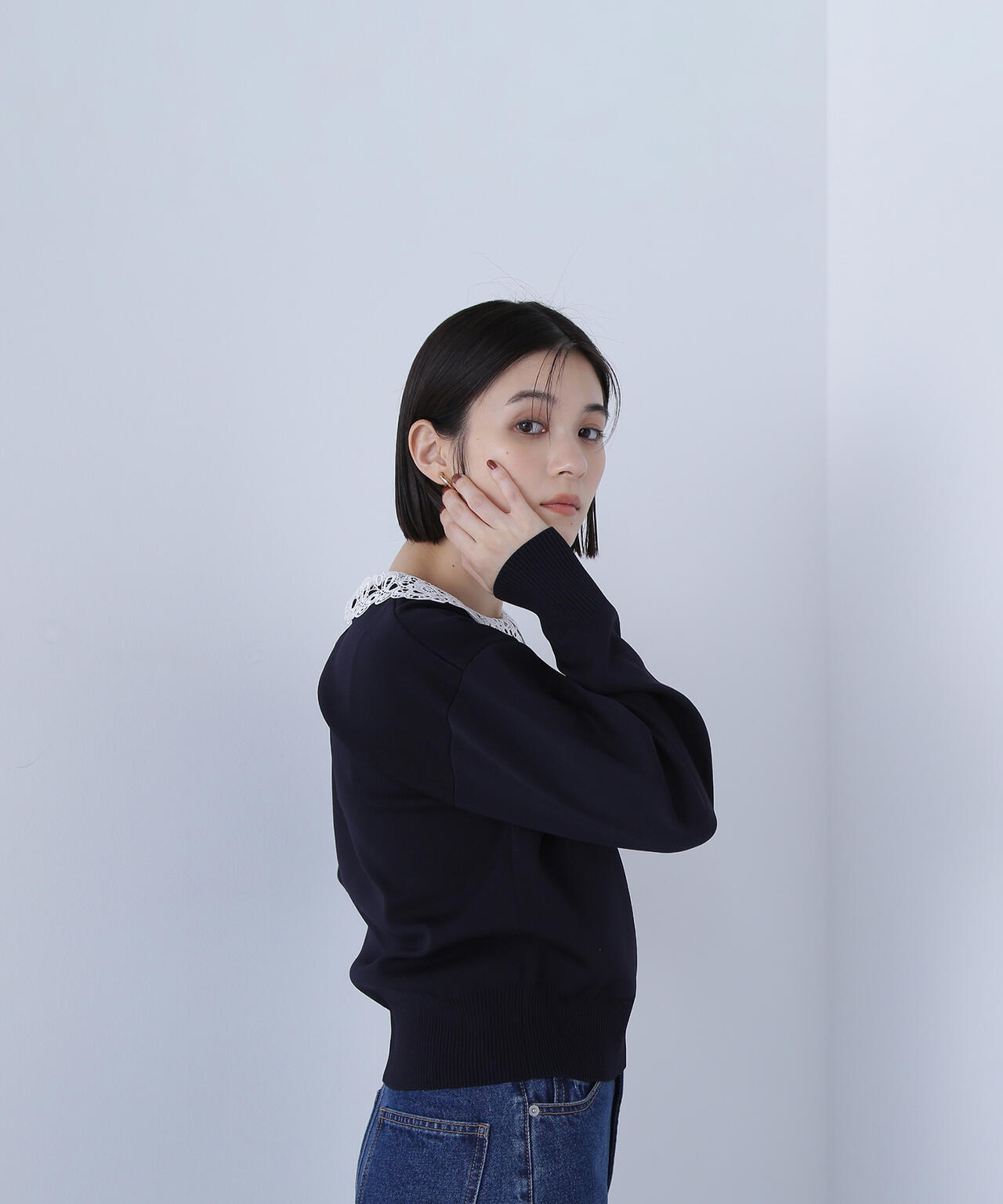 レースカラーフォルムニット