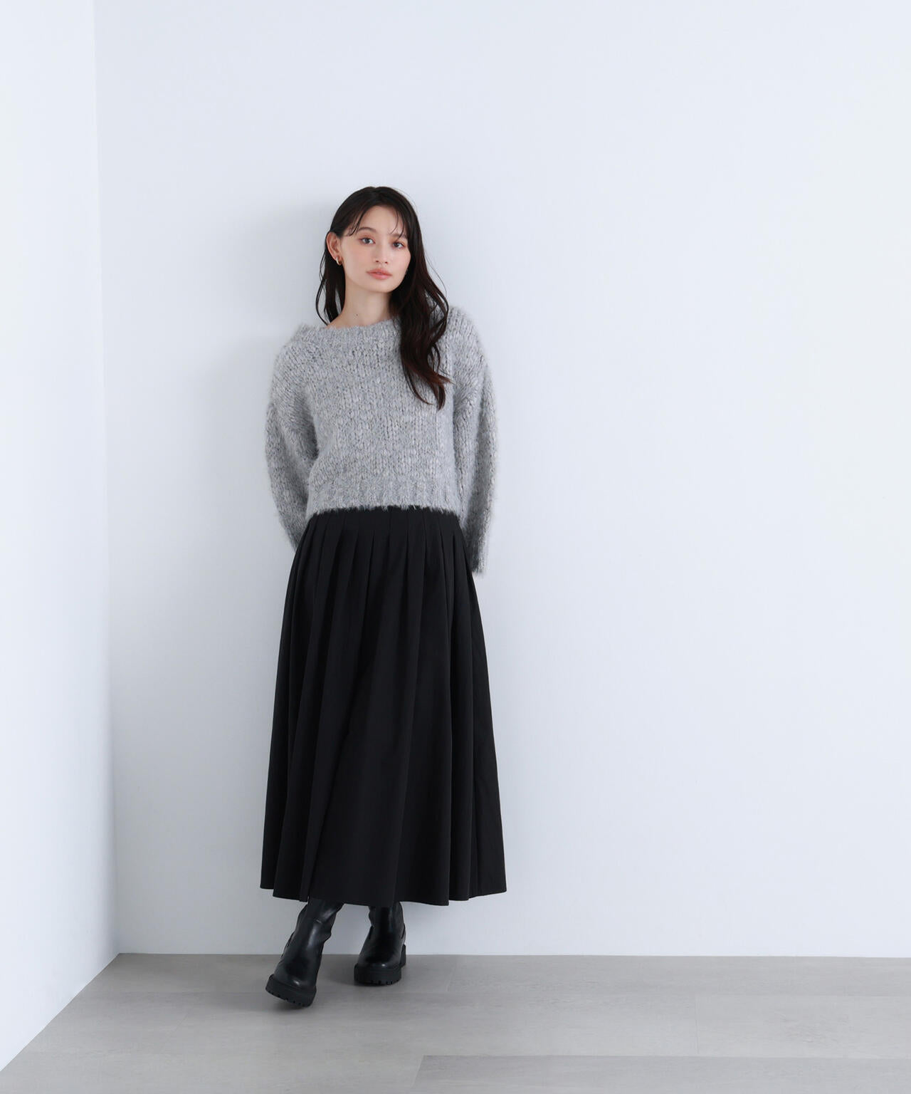 2wayネックスラブヤーンニット