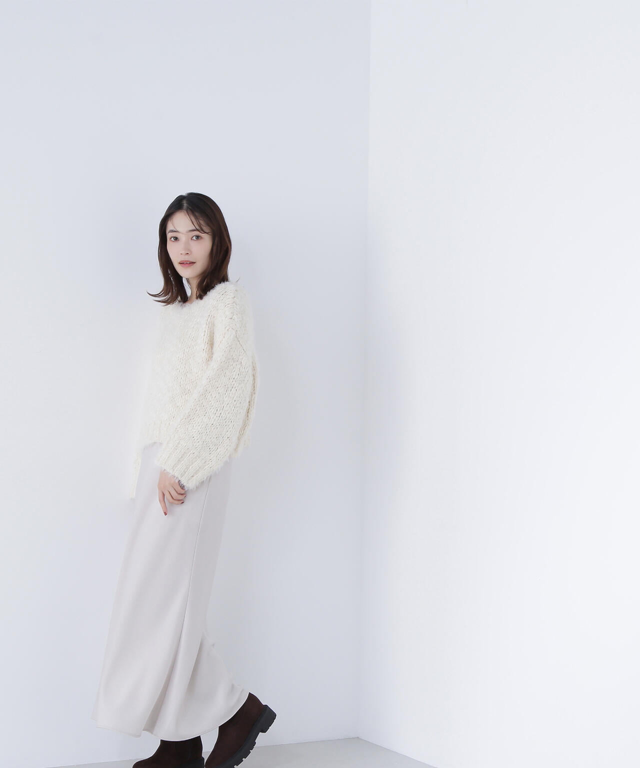 2wayネックスラブヤーンニット