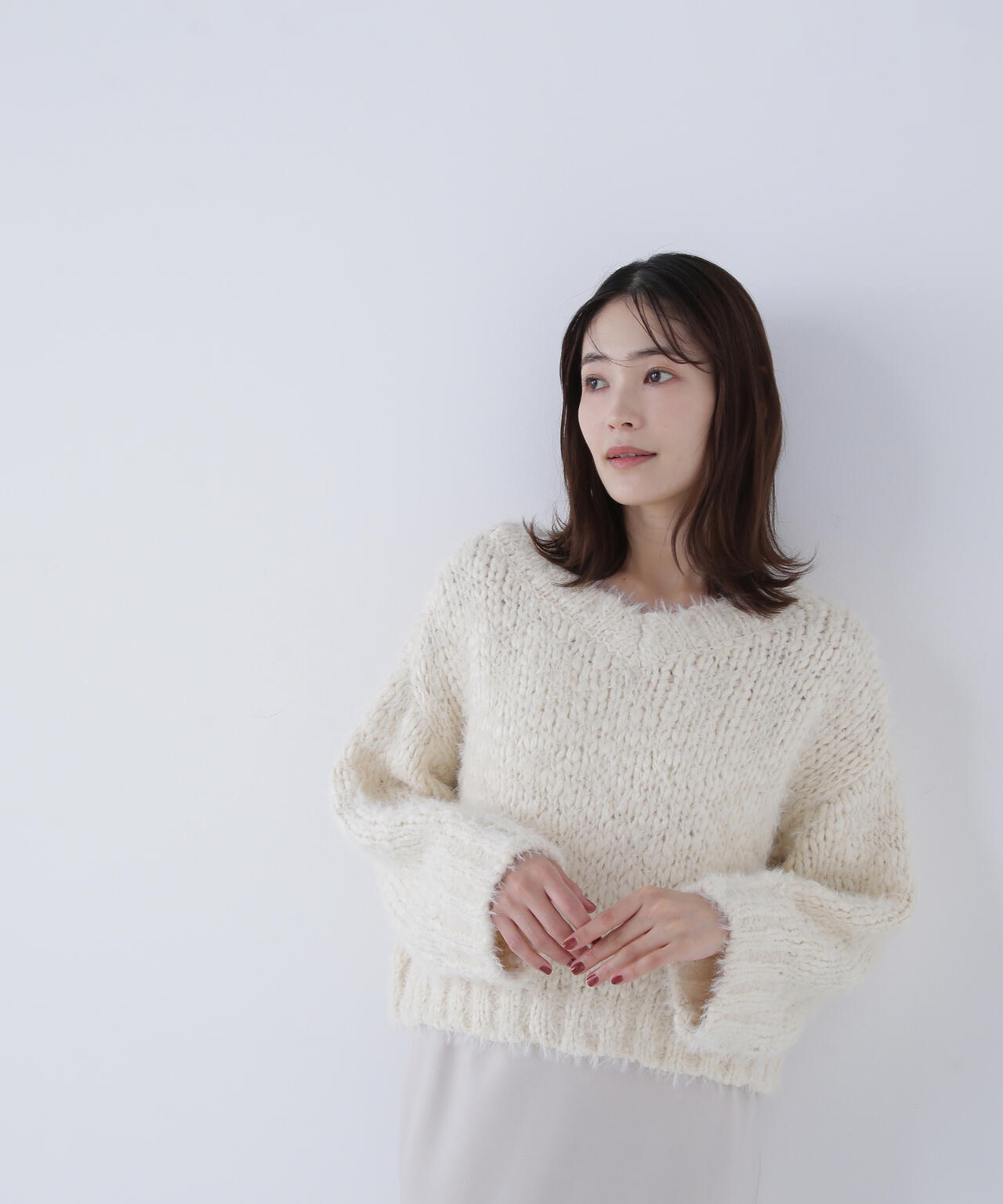 2wayネックスラブヤーンニット