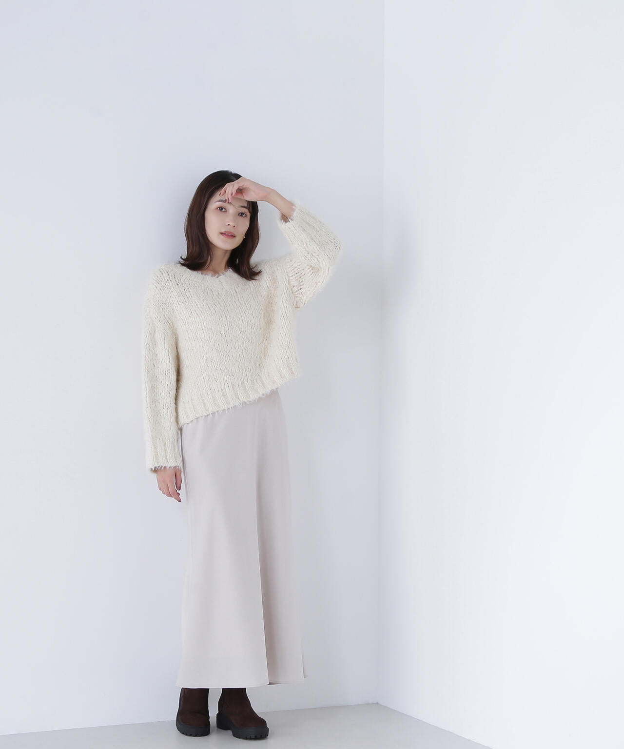 2wayネックスラブヤーンニット