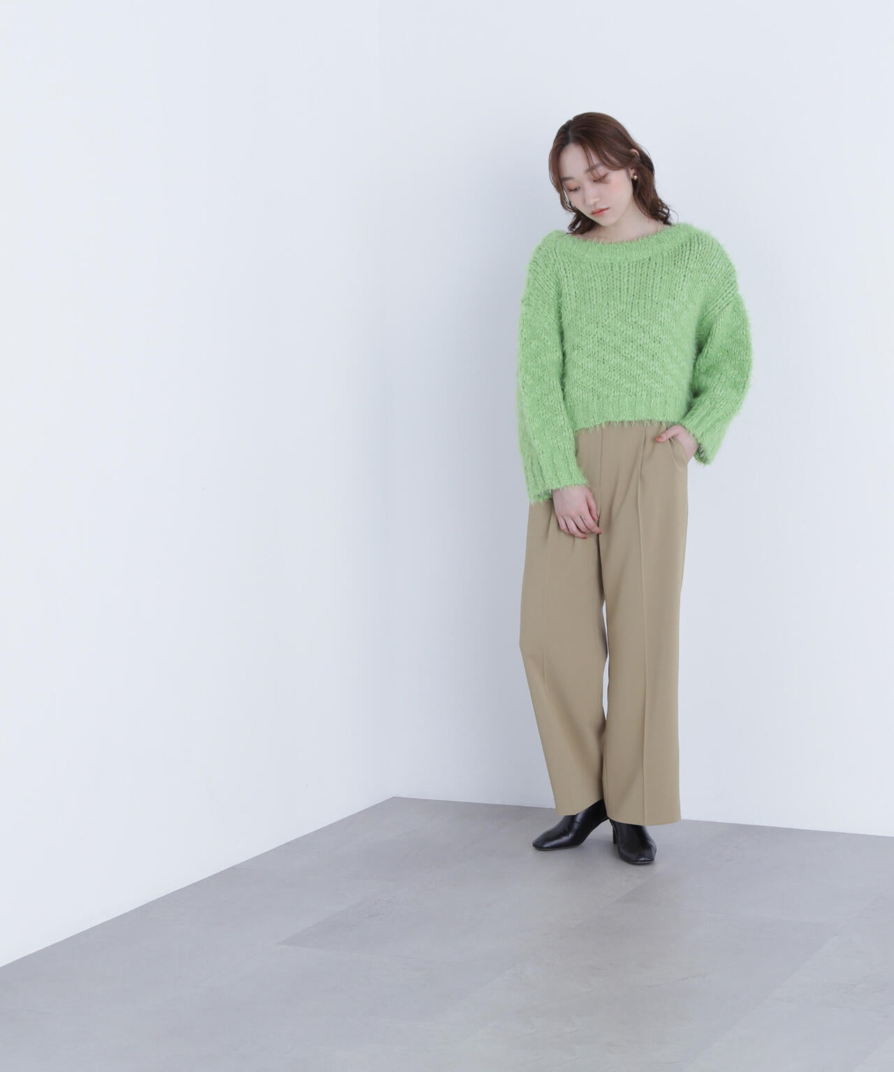 2wayネックスラブヤーンニット