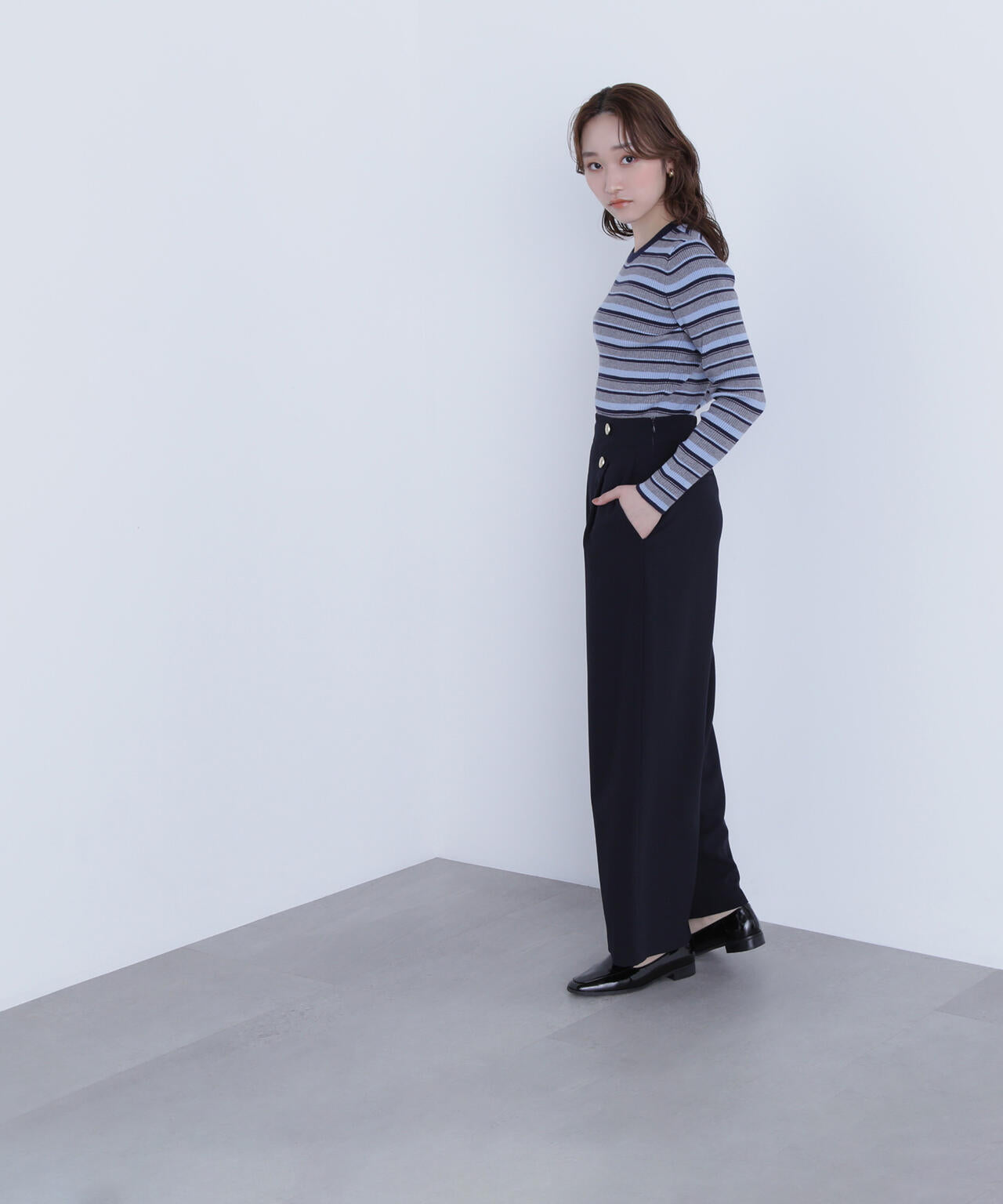 マルチボーダーリブニット