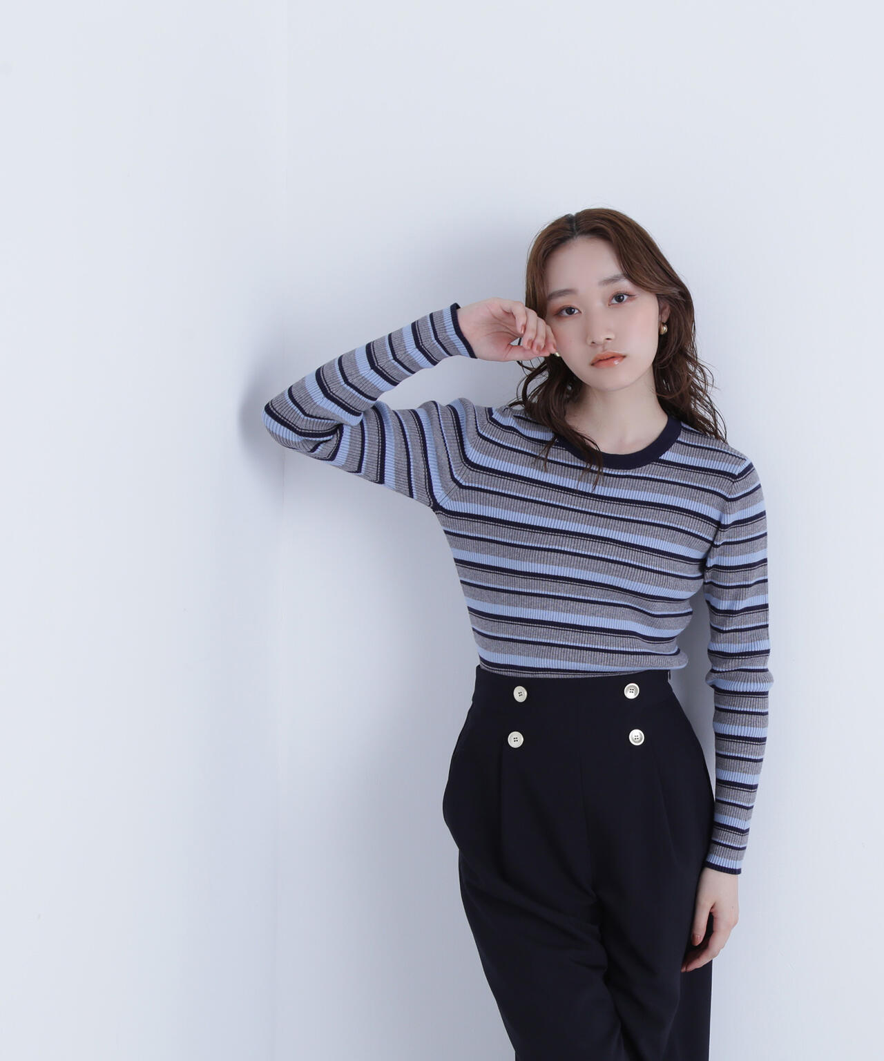 マルチボーダーリブニット