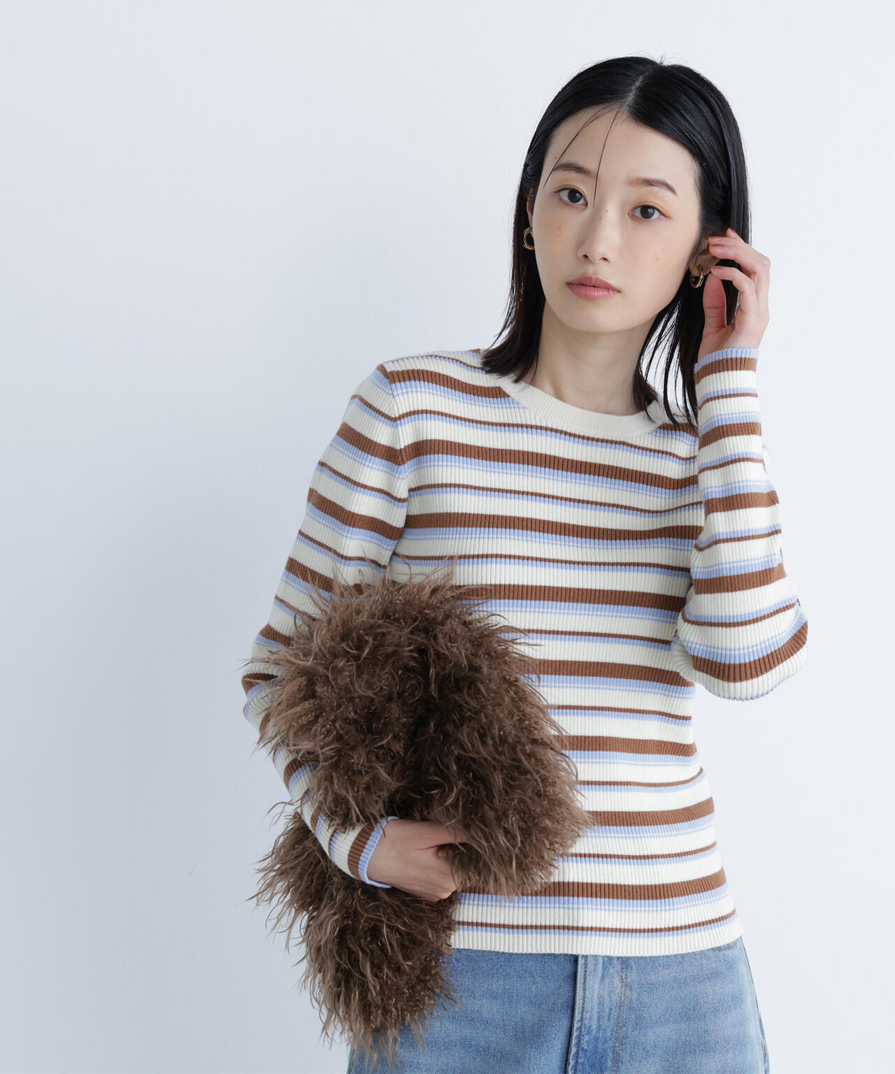 マルチボーダーリブニット