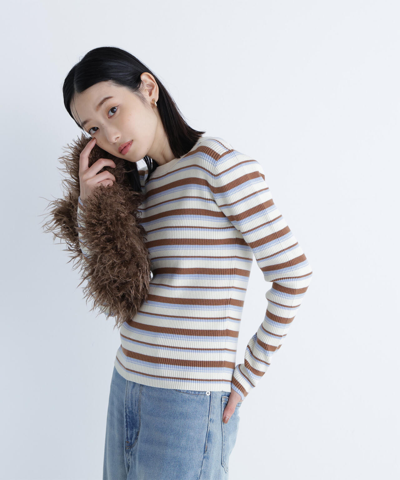 マルチボーダーリブニット