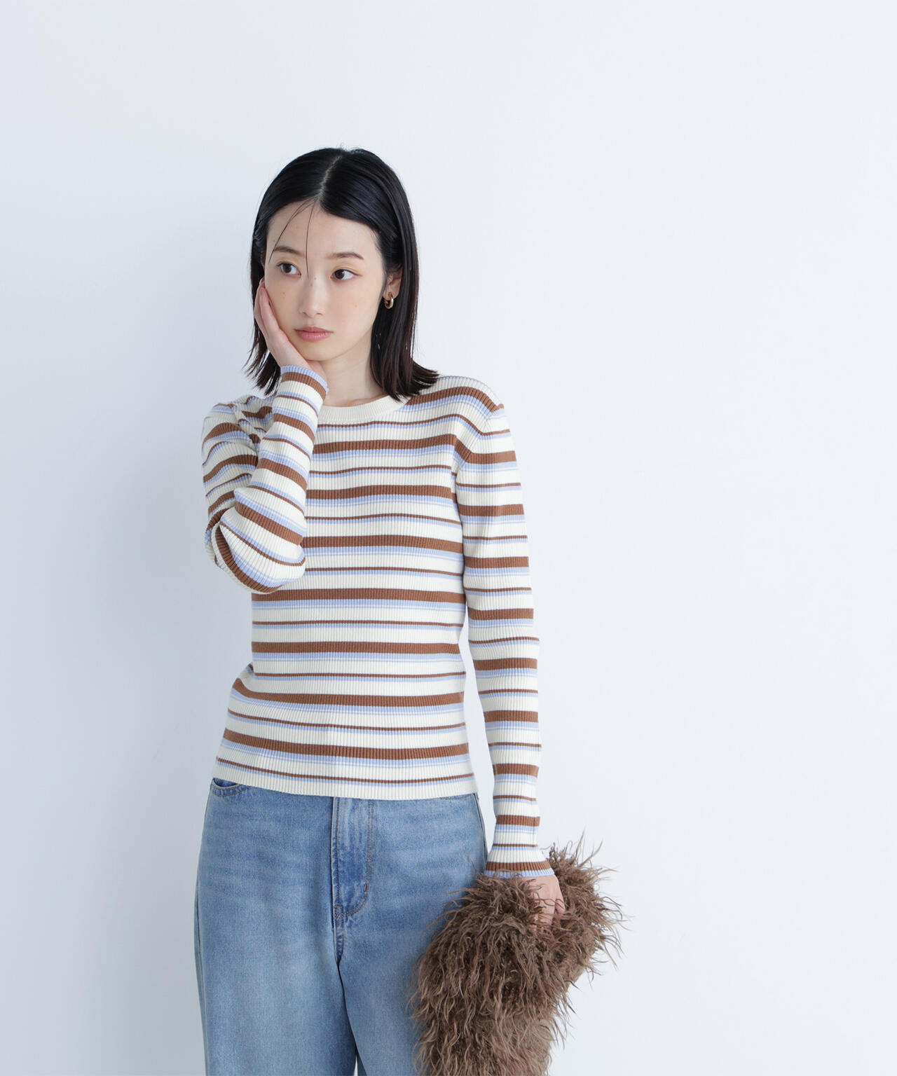 マルチボーダーリブニット