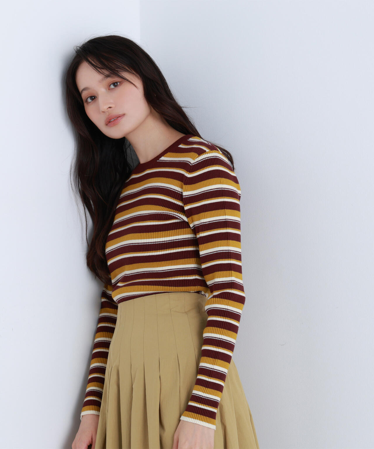 マルチボーダーリブニット