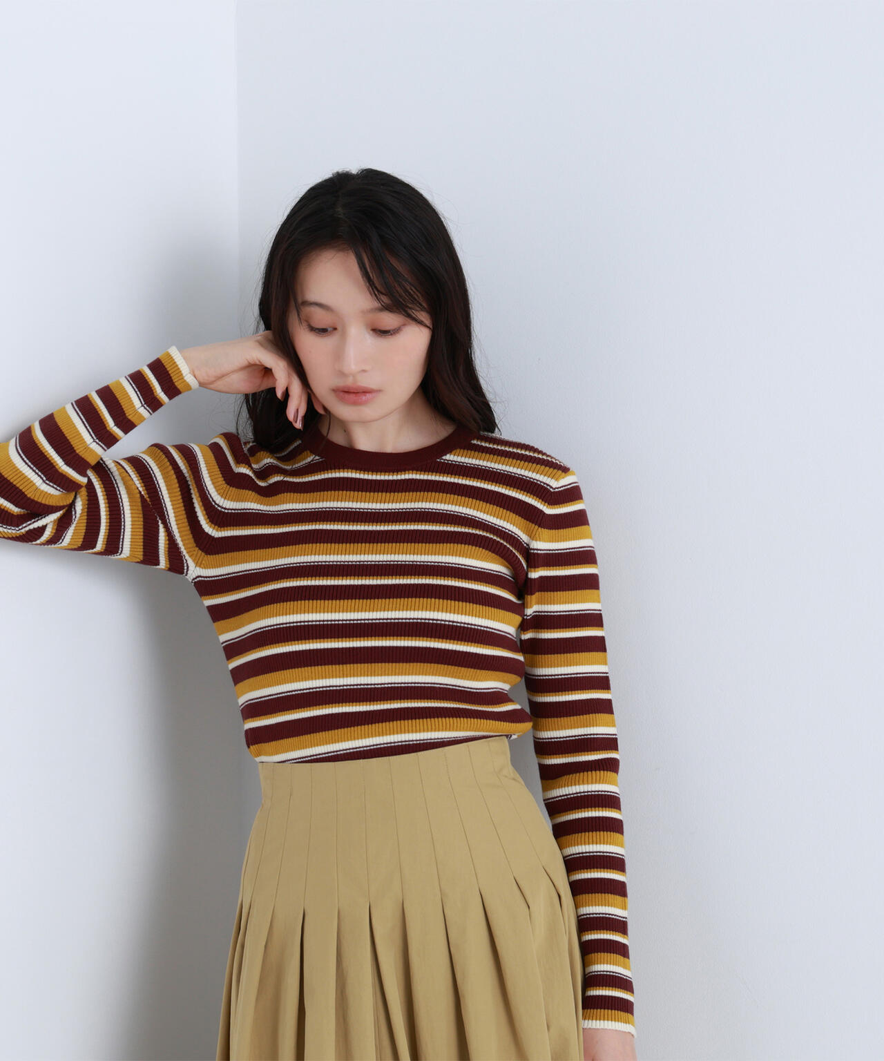 マルチボーダーリブニット