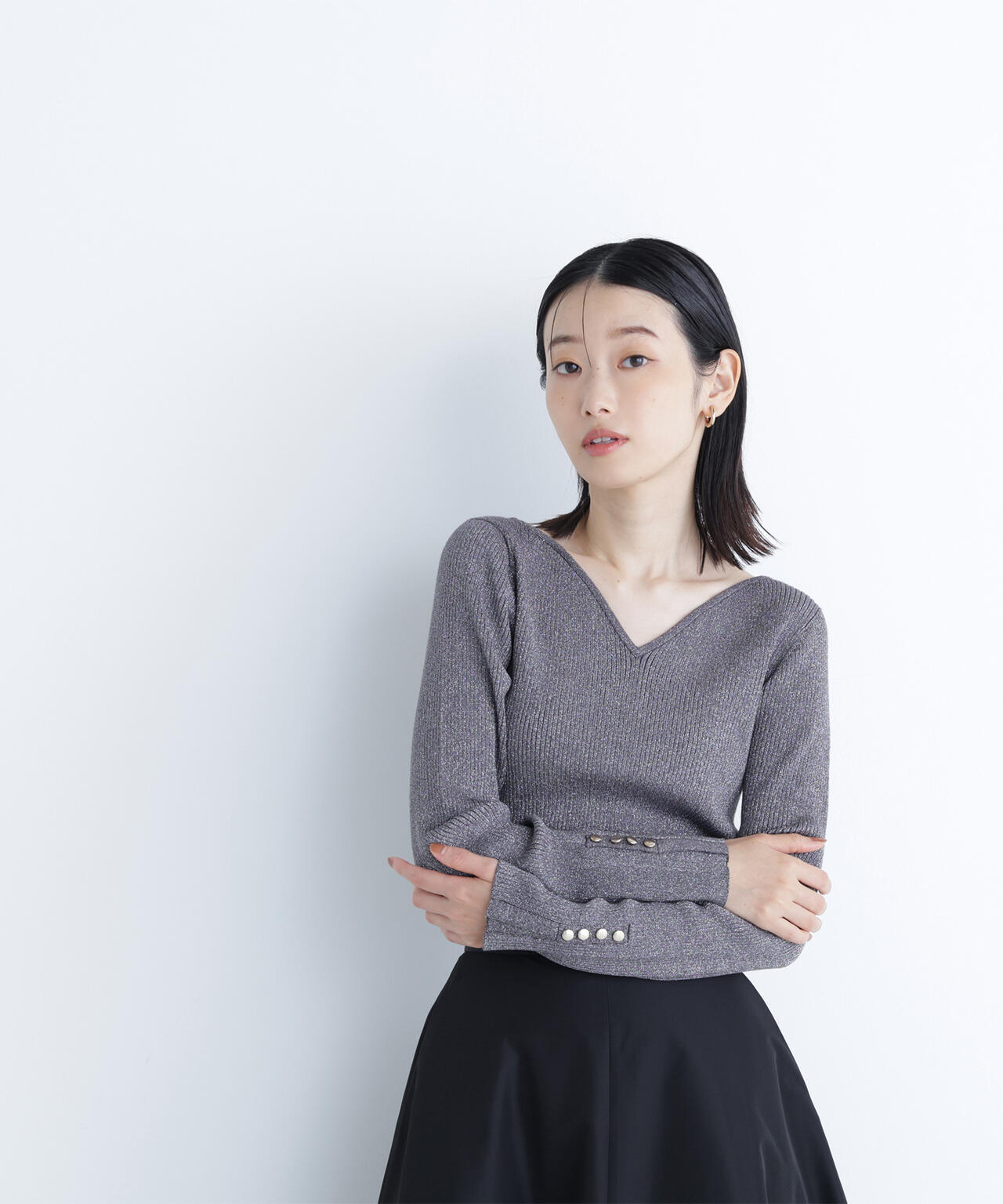 ニュアンスネックラメリブニット