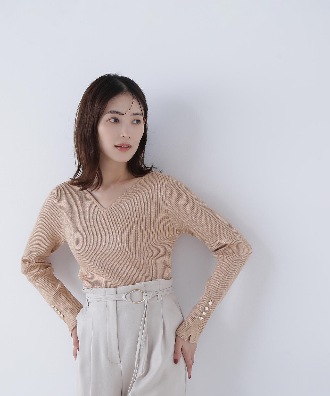 ニュアンスネックラメリブニット