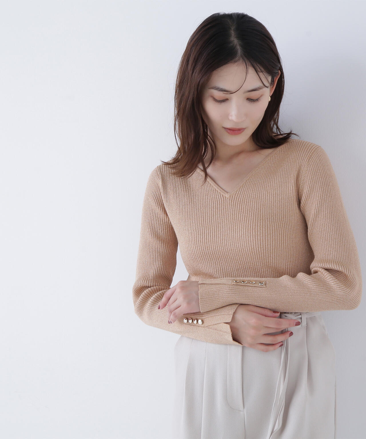 ニュアンスネックラメリブニット