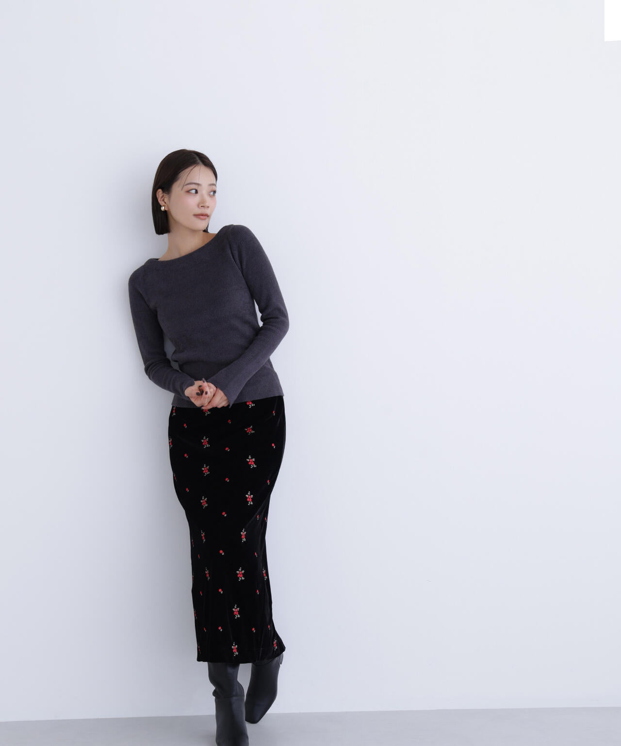 ボートネックモールリブニット