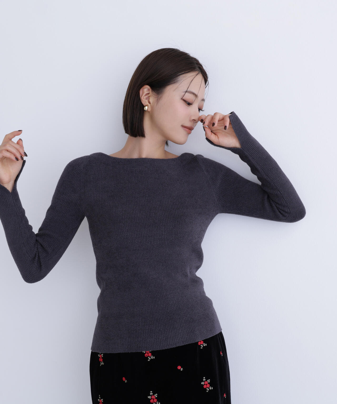 ボートネックモールリブニット