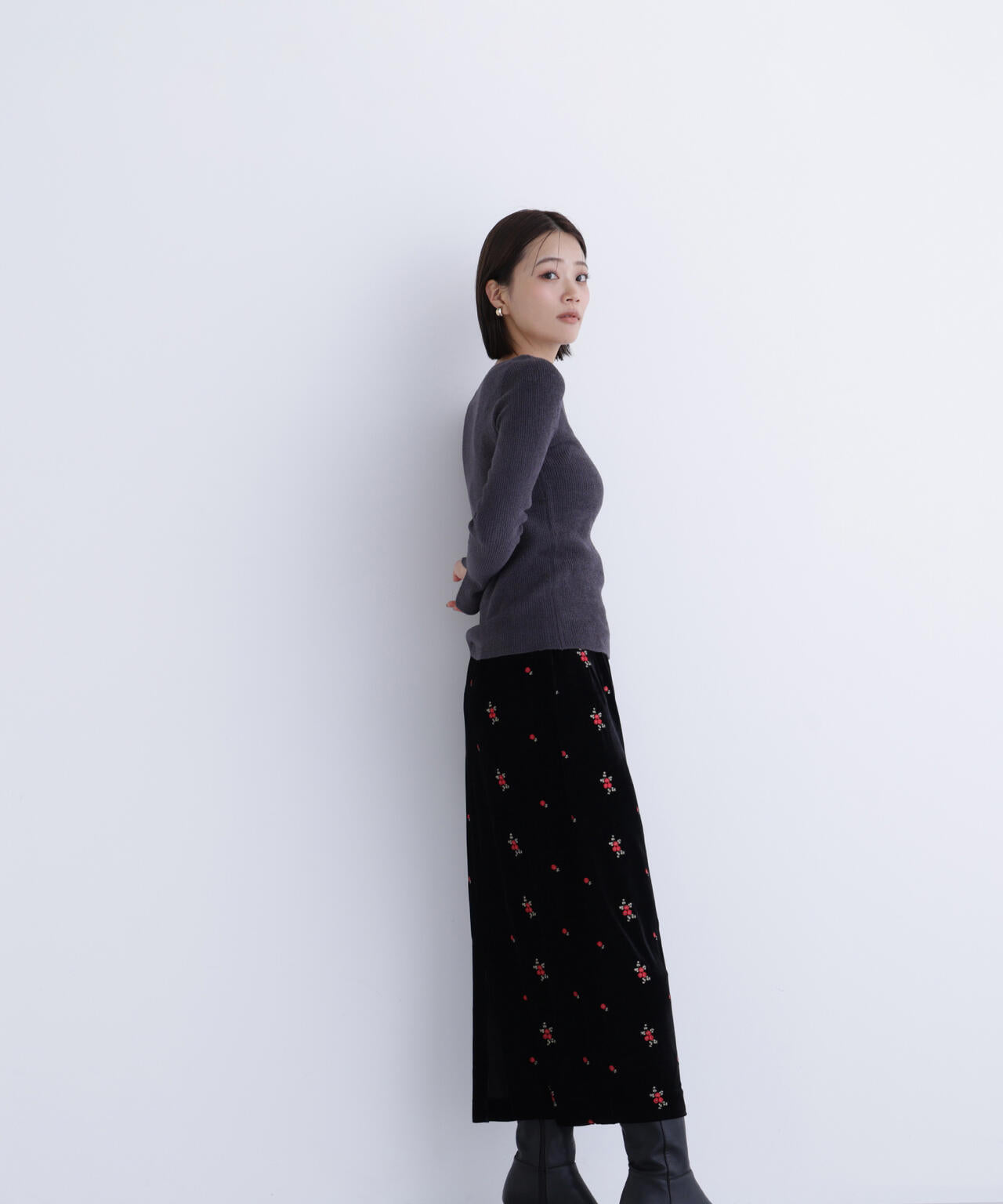 ボートネックモールリブニット