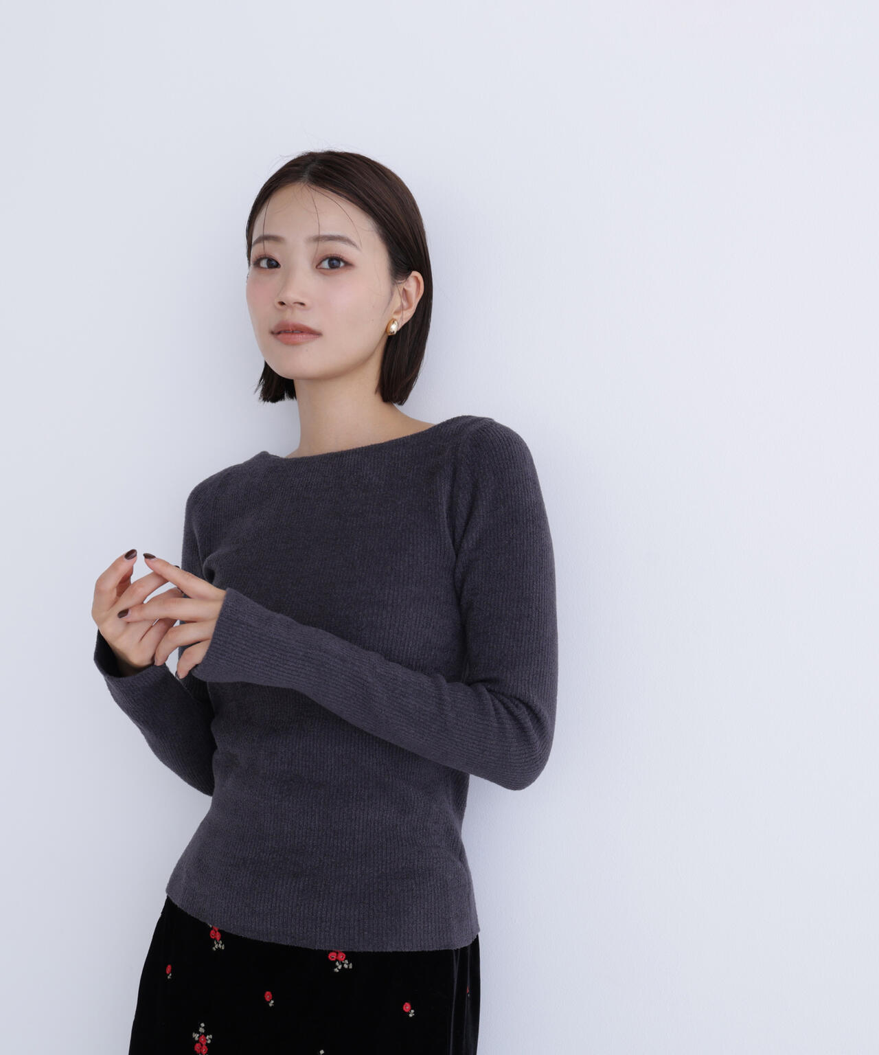 ボートネックモールリブニット