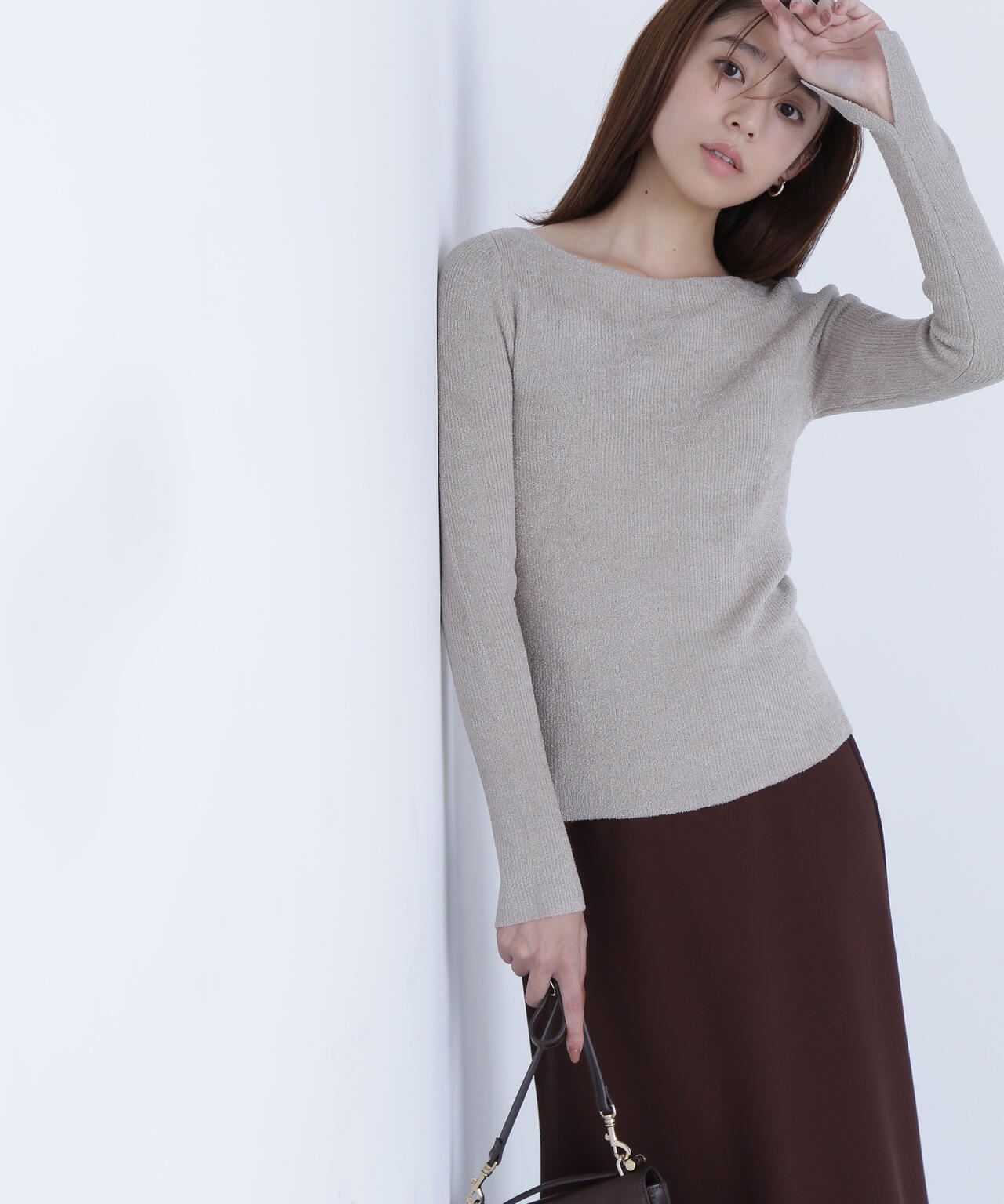 ボートネックモールリブニット