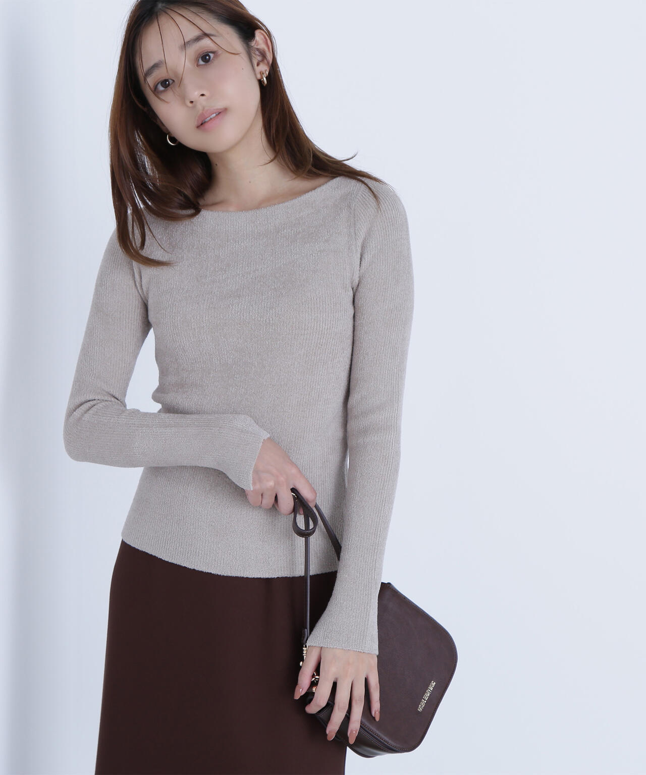 ボートネックモールリブニット