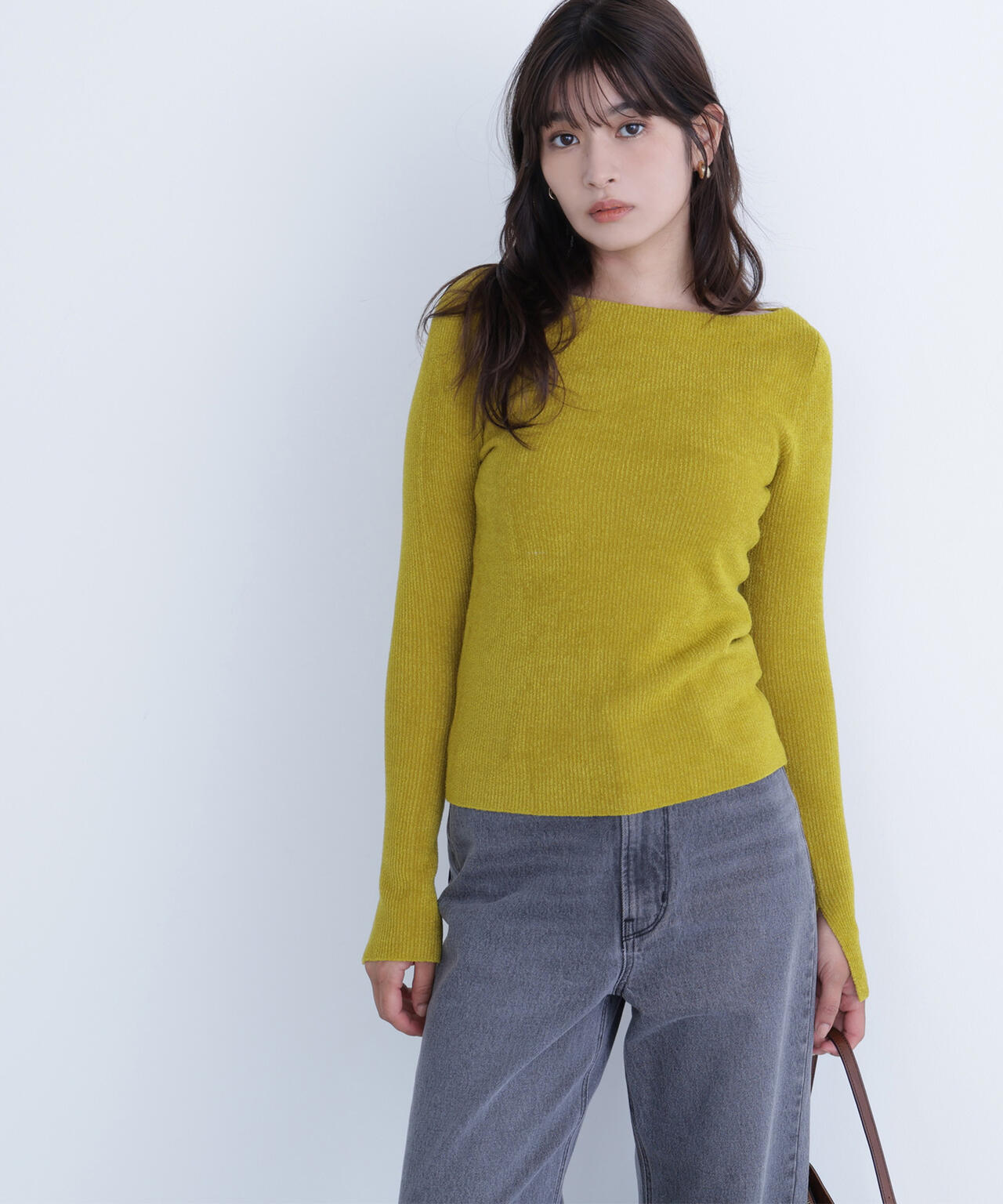 ボートネックモールリブニット