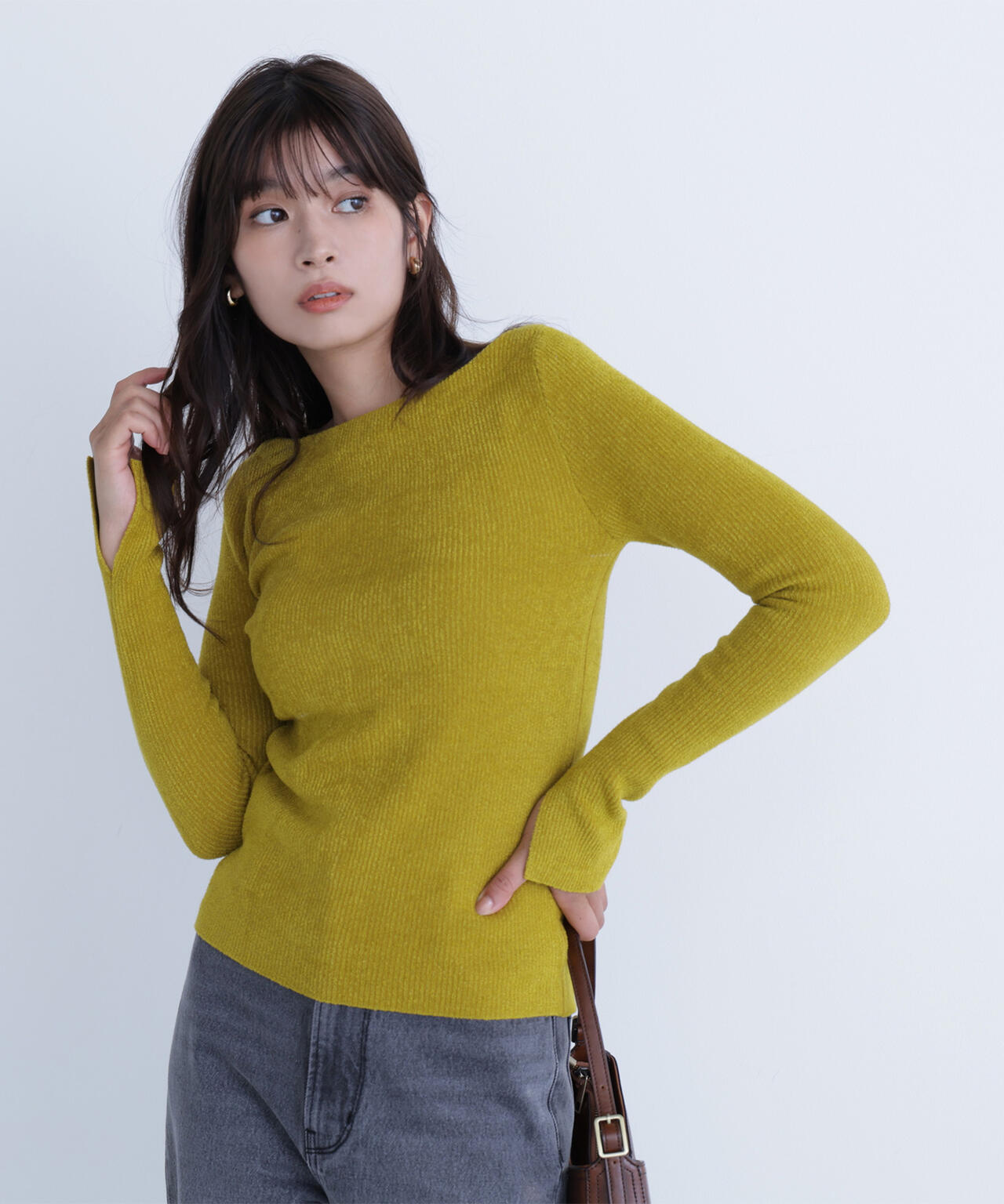 ボートネックモールリブニット