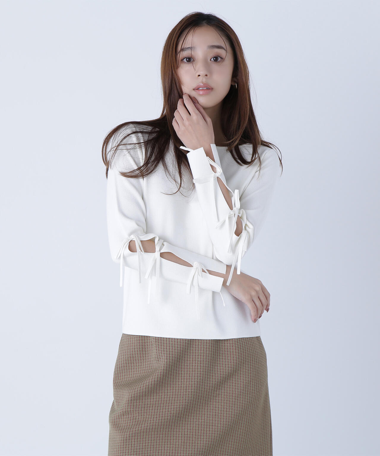 スリットリボンスリーブニット