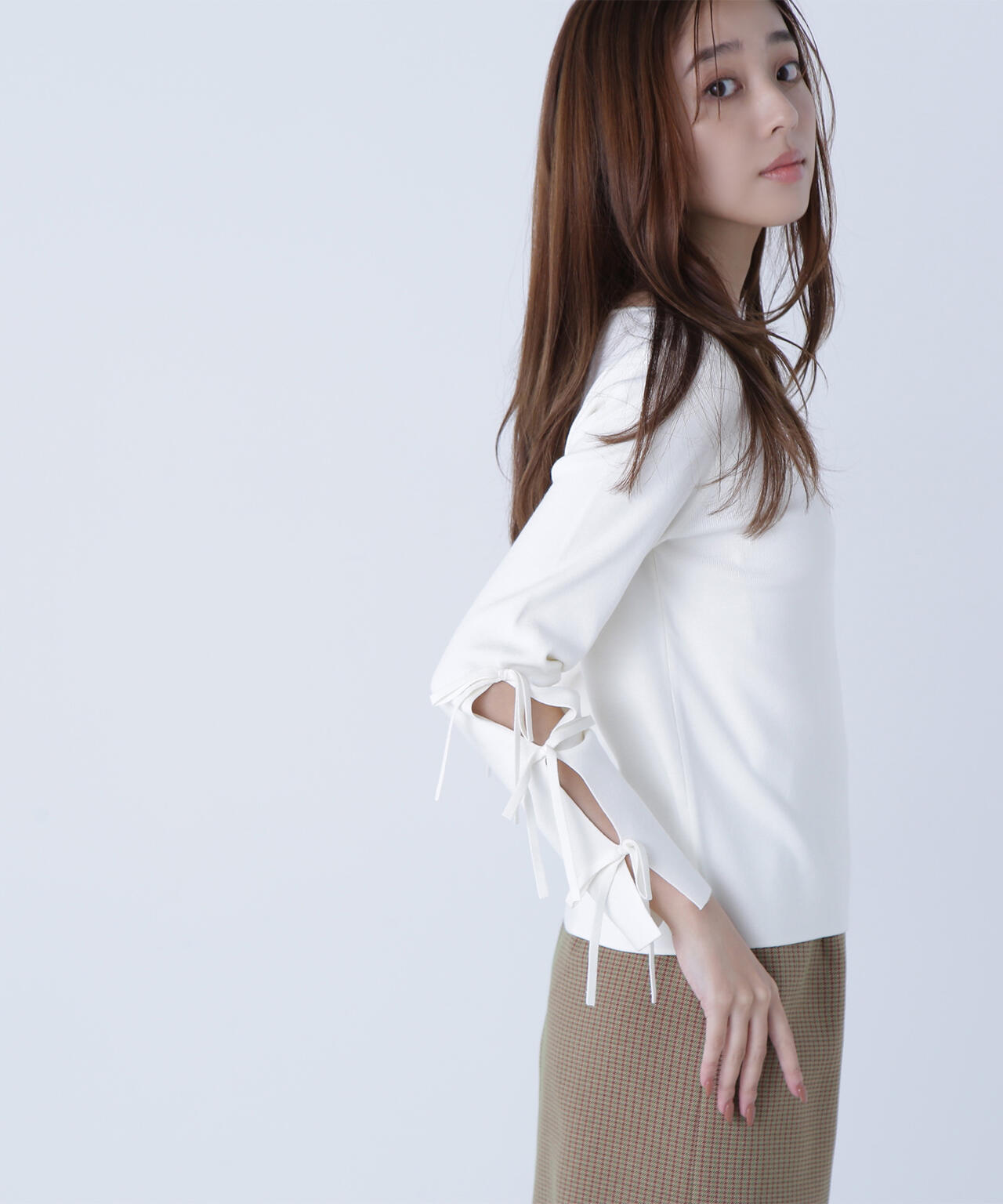 スリットリボンスリーブニット