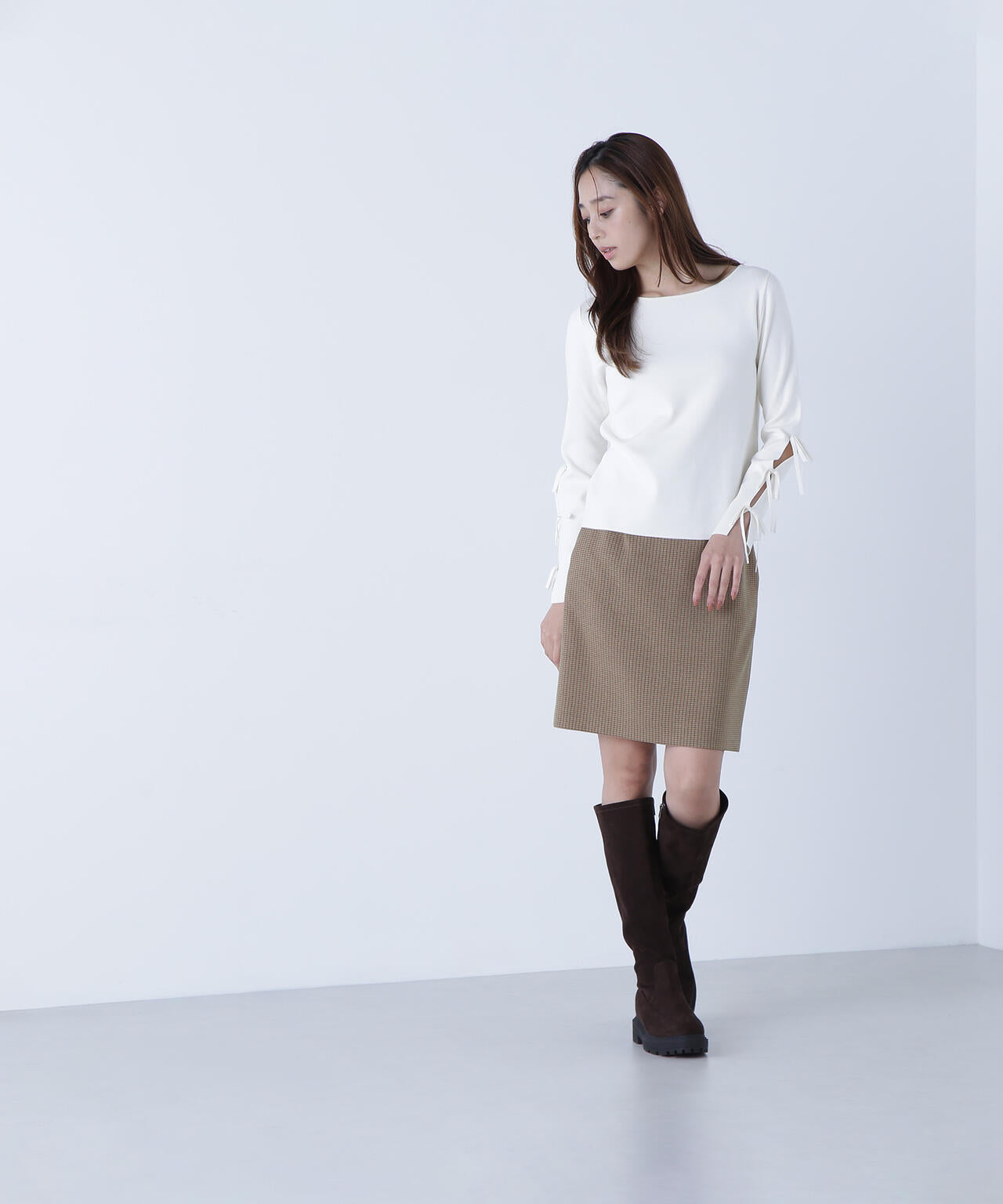 スリットリボンスリーブニット