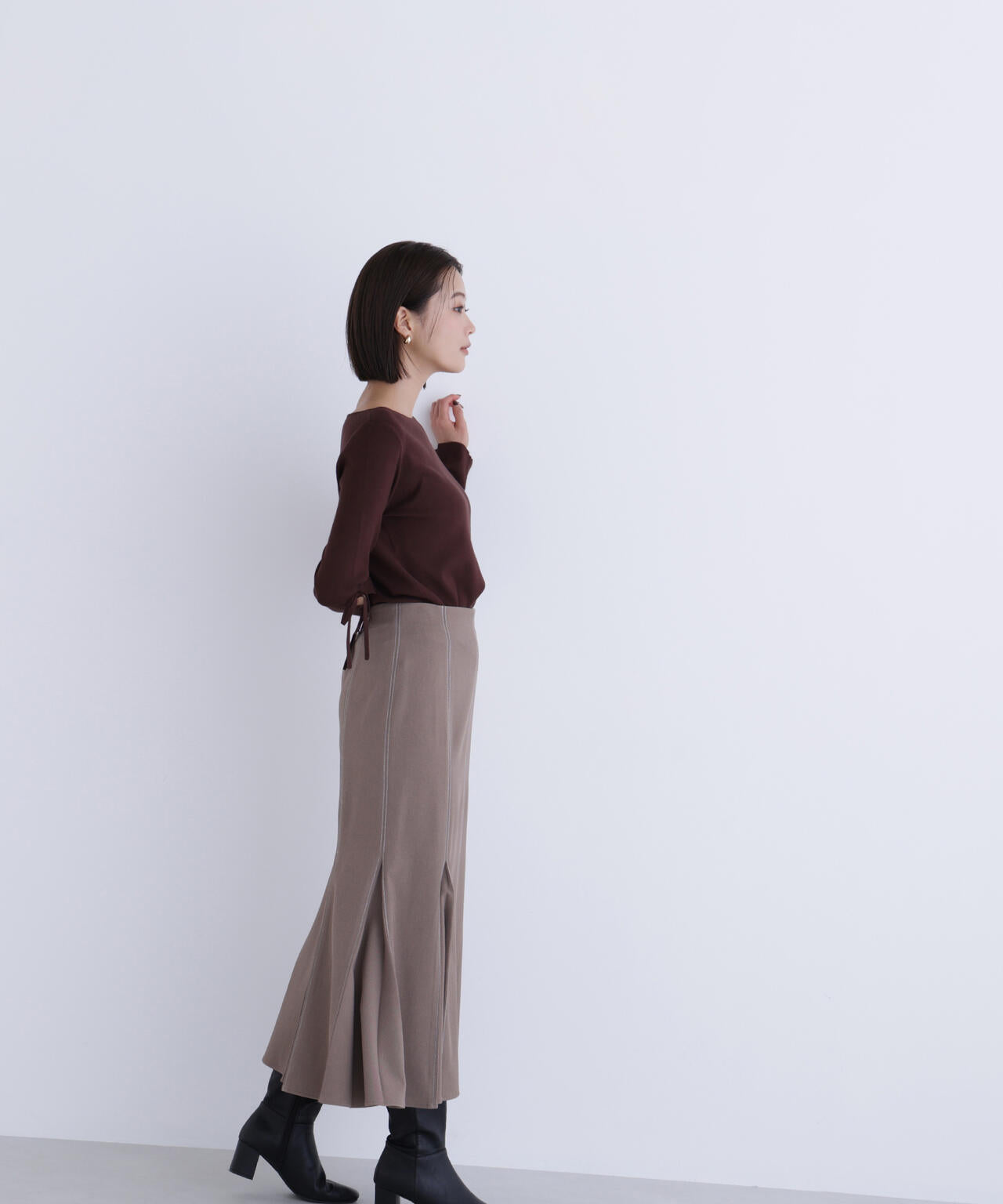 スリットリボンスリーブニット