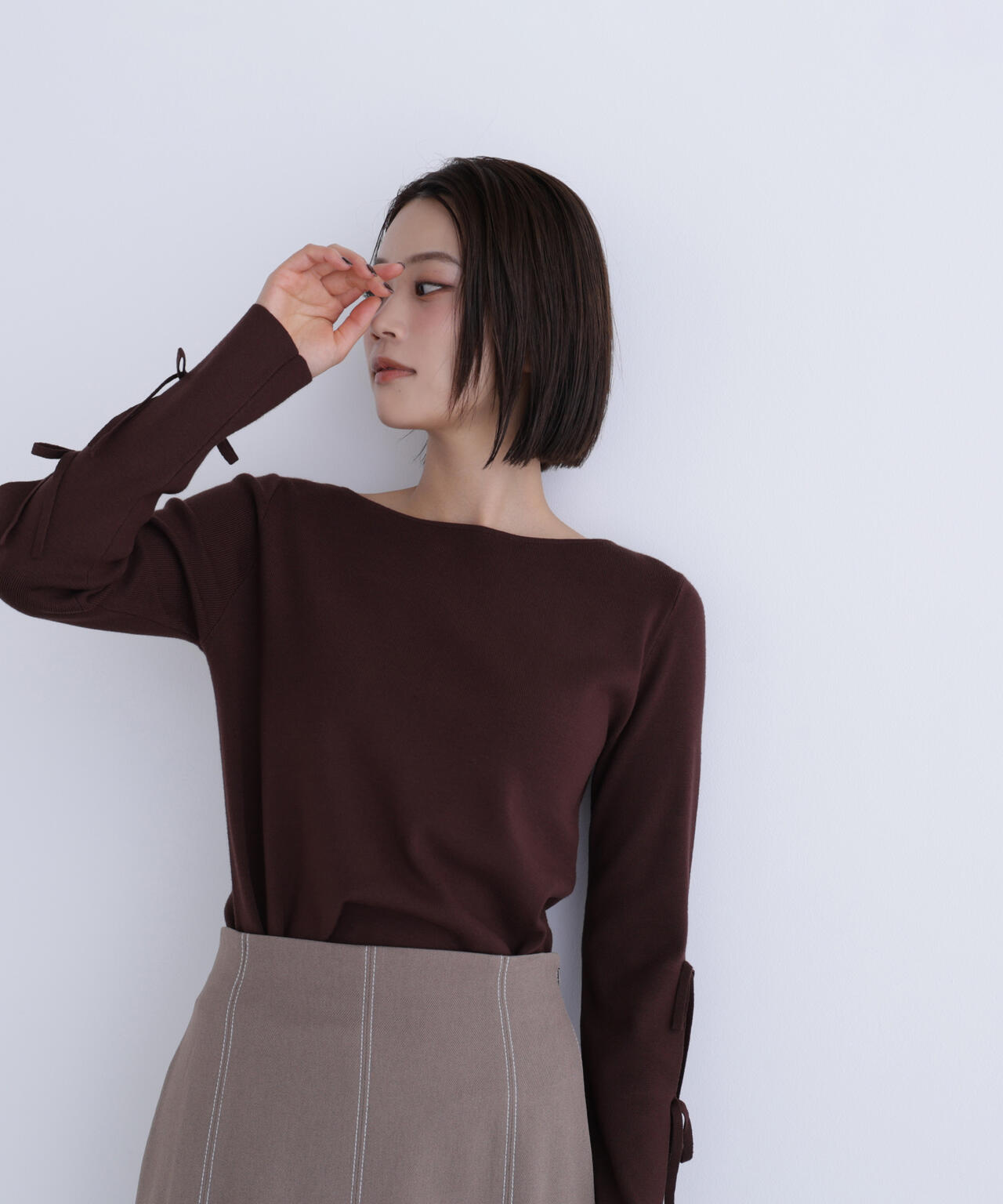 スリットリボンスリーブニット