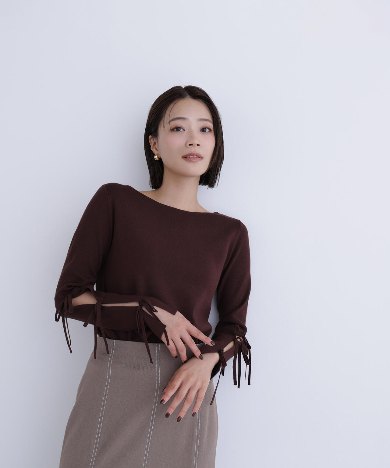 スリットリボンスリーブニット