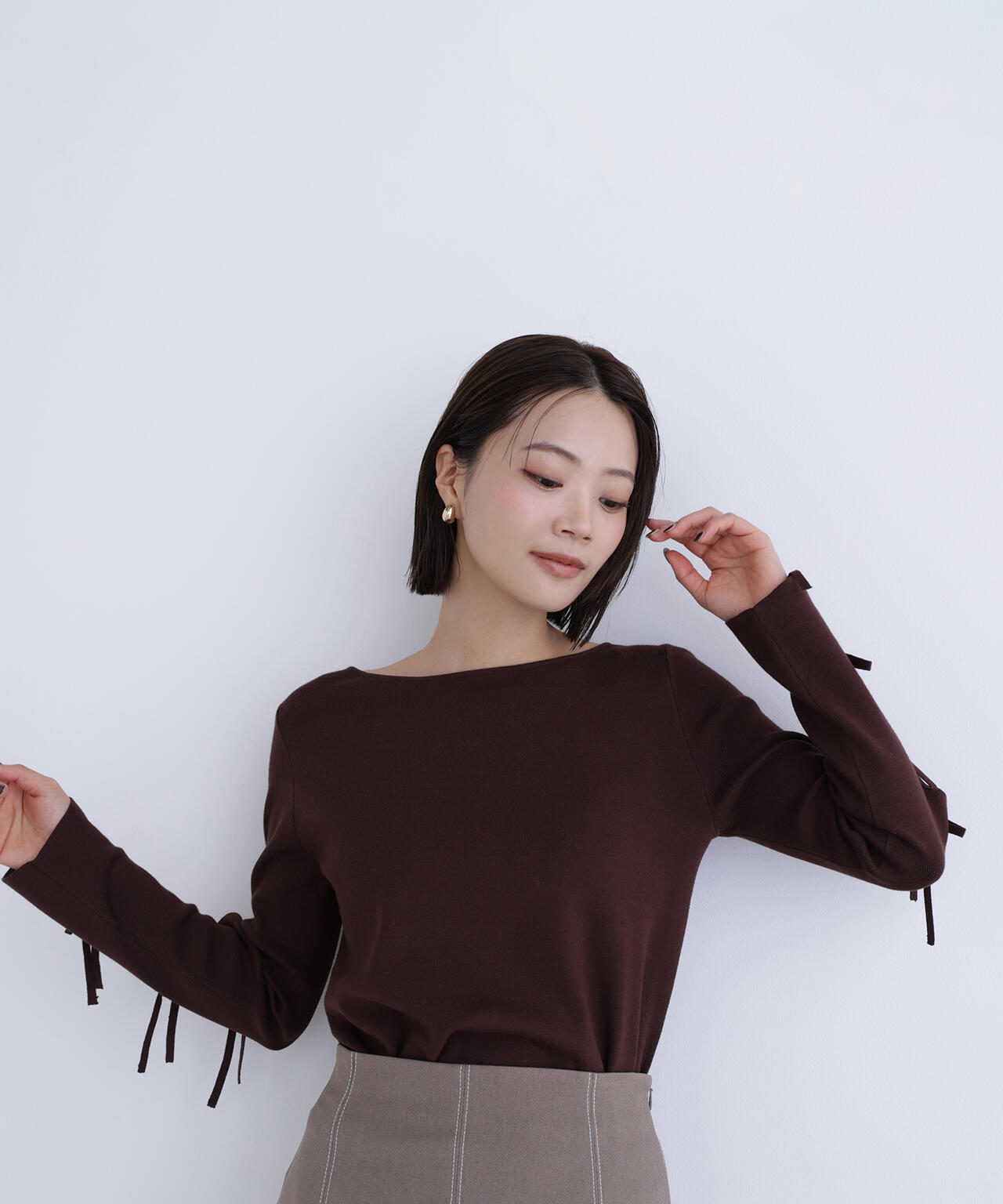 スリットリボンスリーブニット