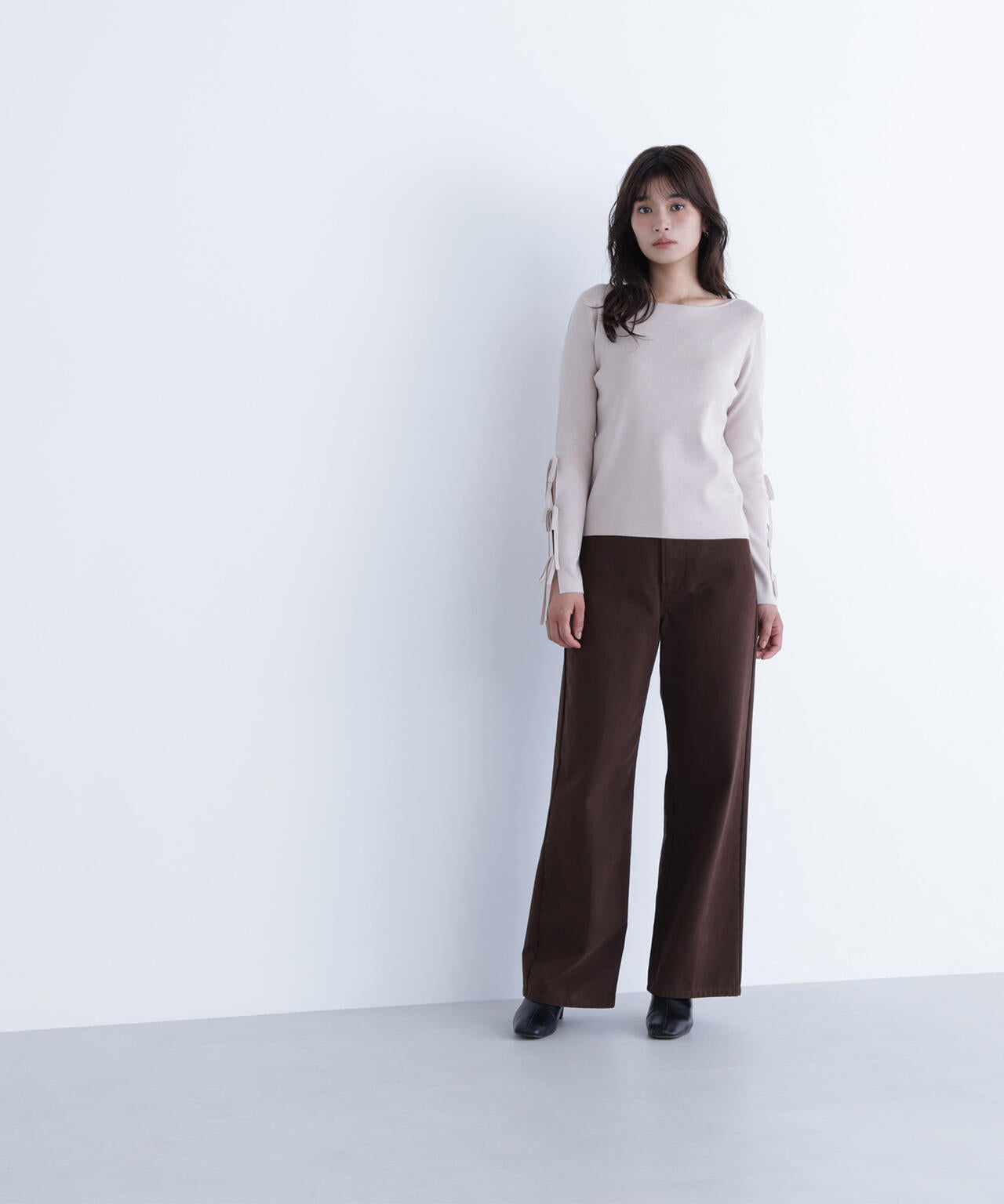 スリットリボンスリーブニット