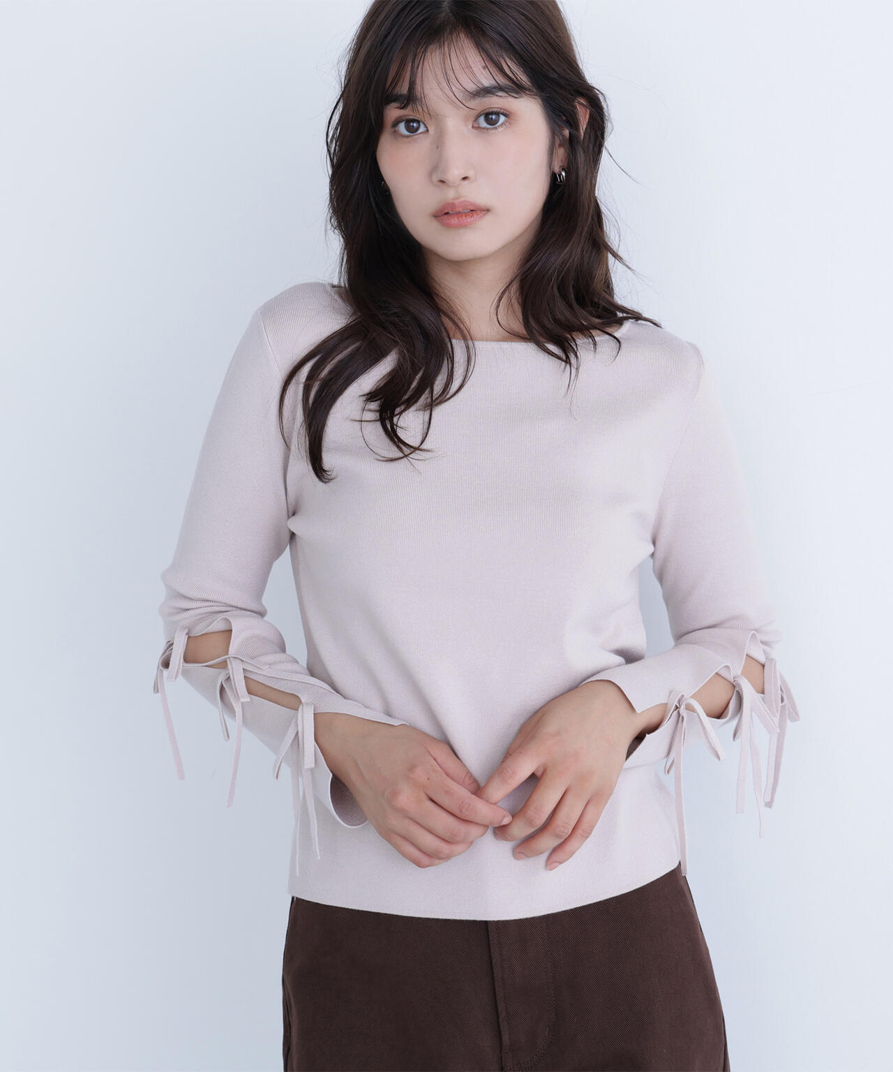 スリットリボンスリーブニット