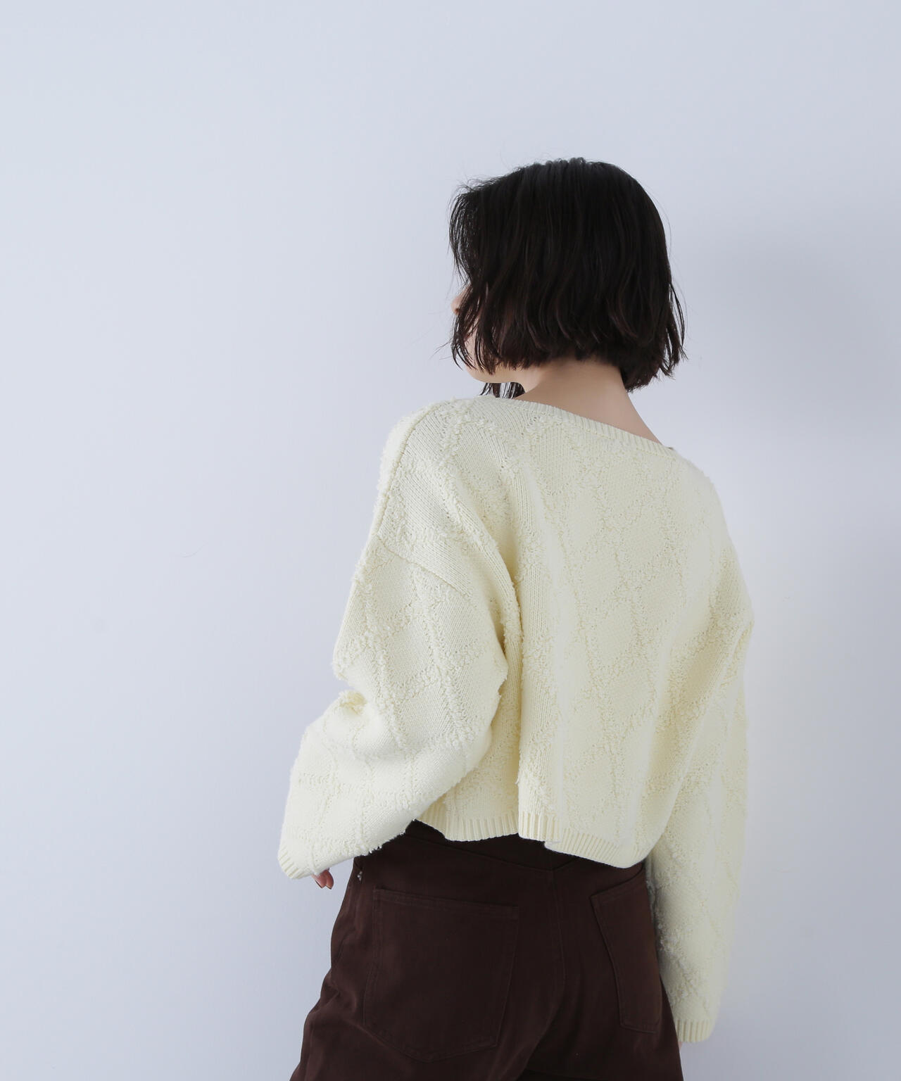 ダイヤ柄クロップドニット