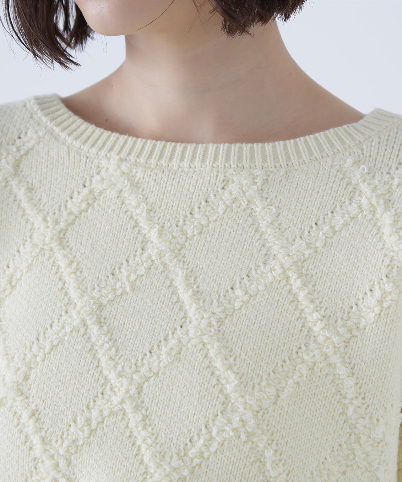 ダイヤ柄クロップドニット