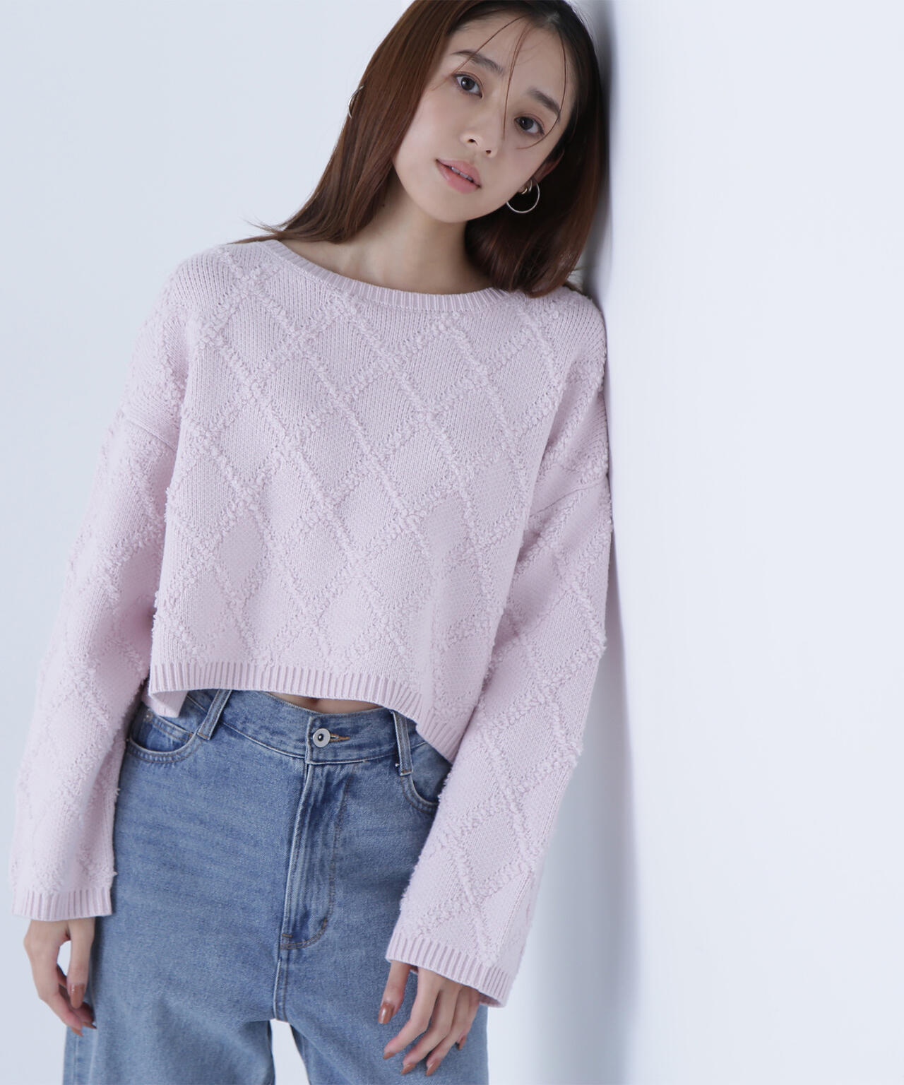 ダイヤ柄クロップドニット