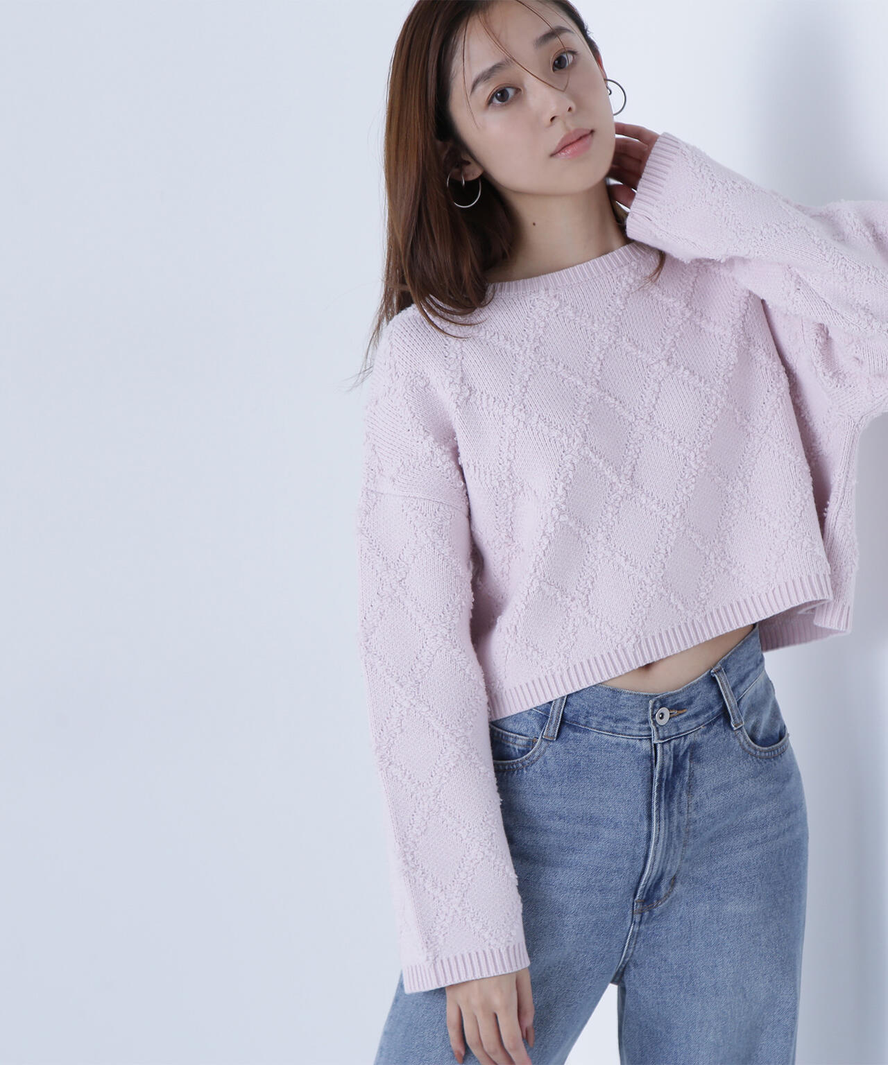 ダイヤ柄クロップドニット