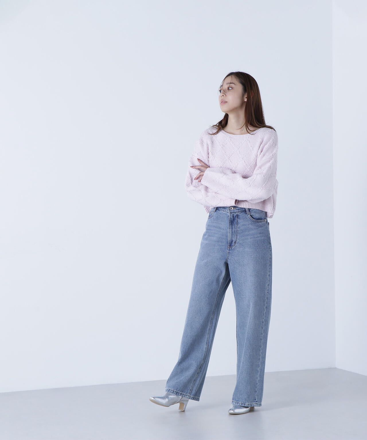 ダイヤ柄クロップドニット