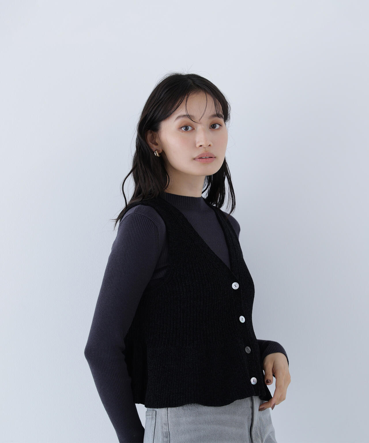 ペプラムベスト&リブニット