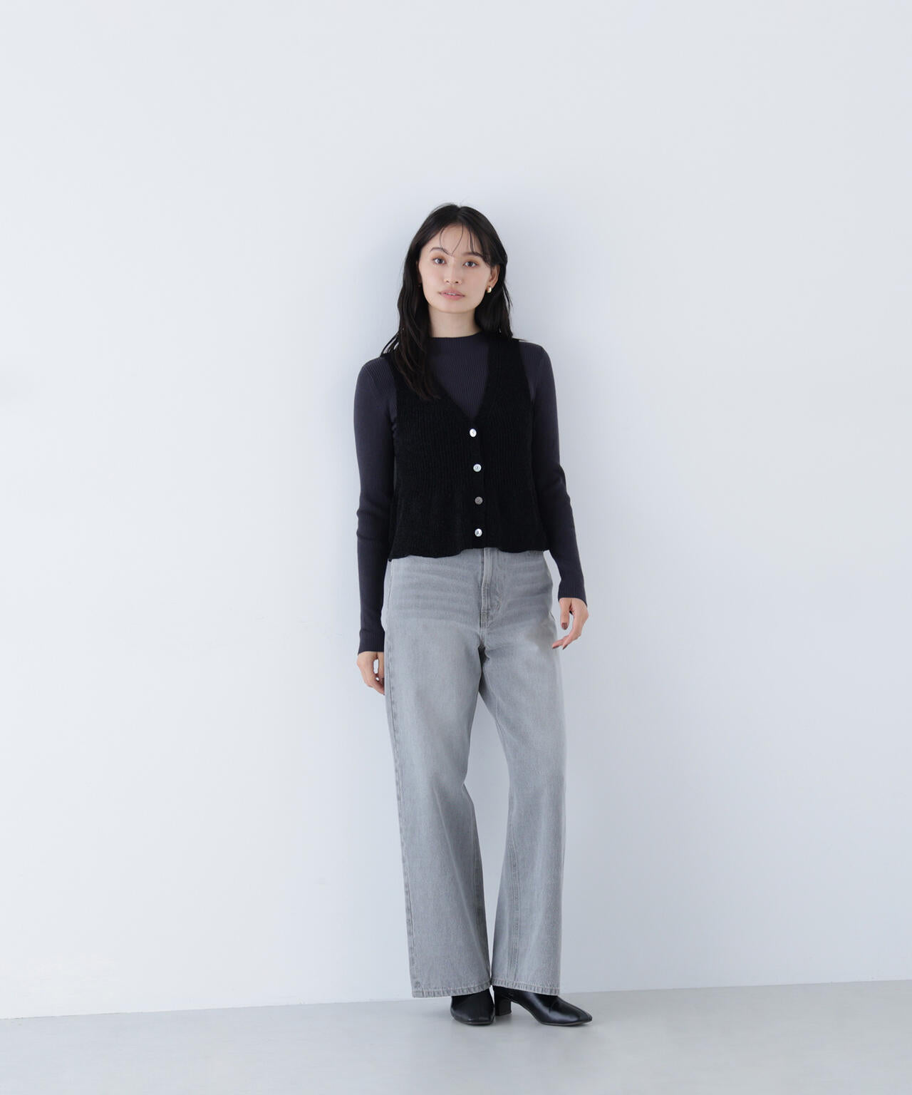 ペプラムベスト&リブニット