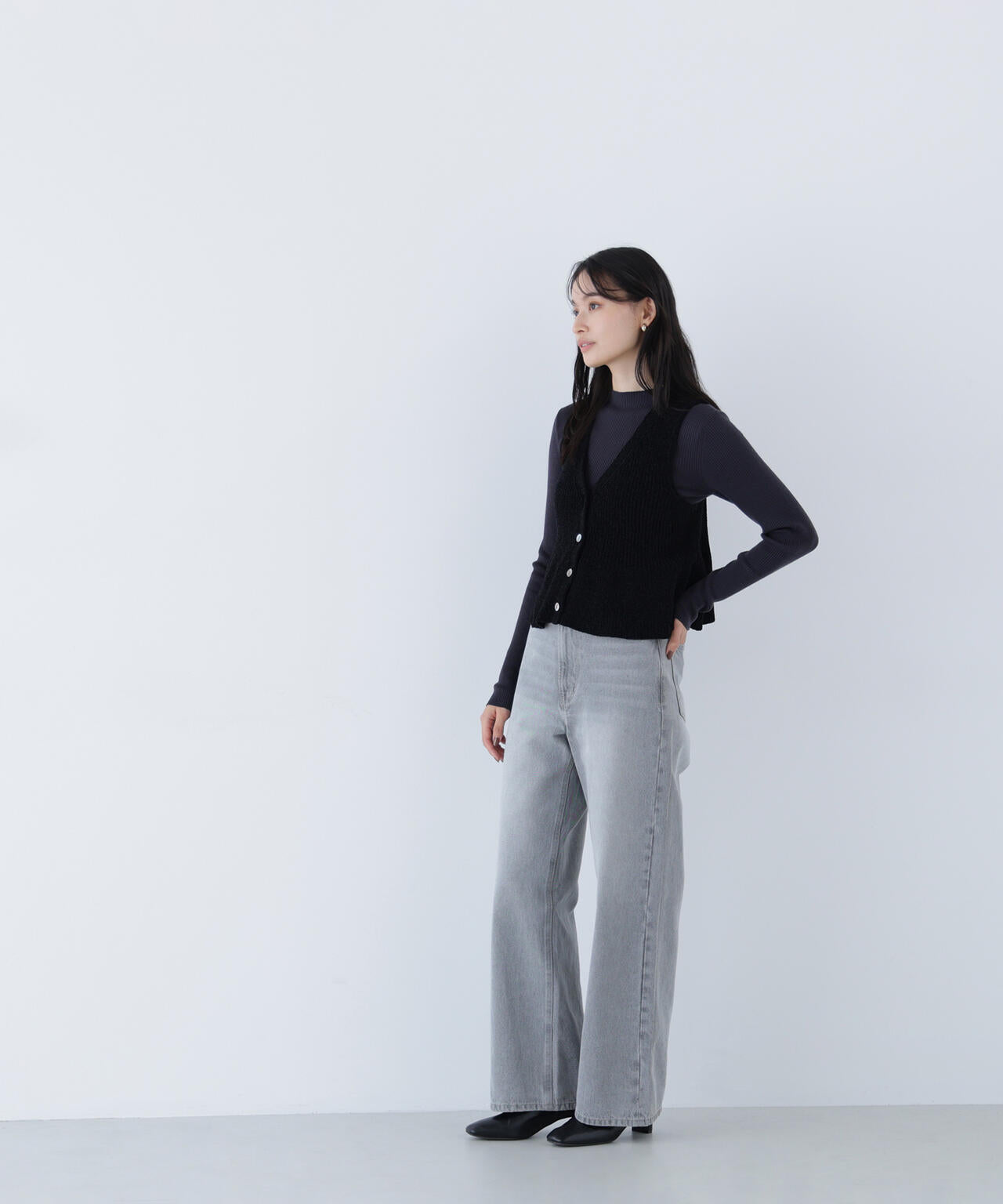 ペプラムベスト&リブニット