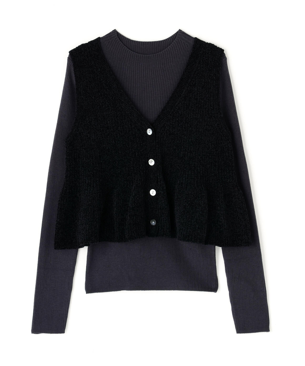 ペプラムベスト&リブニット