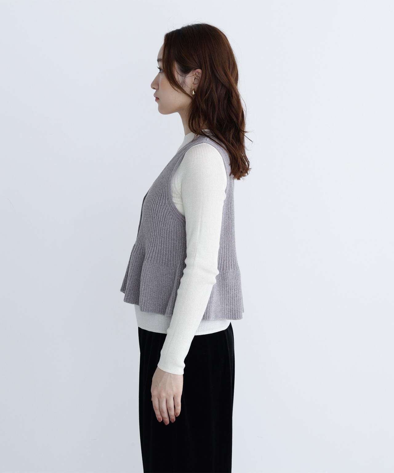 ペプラムベスト&リブニット