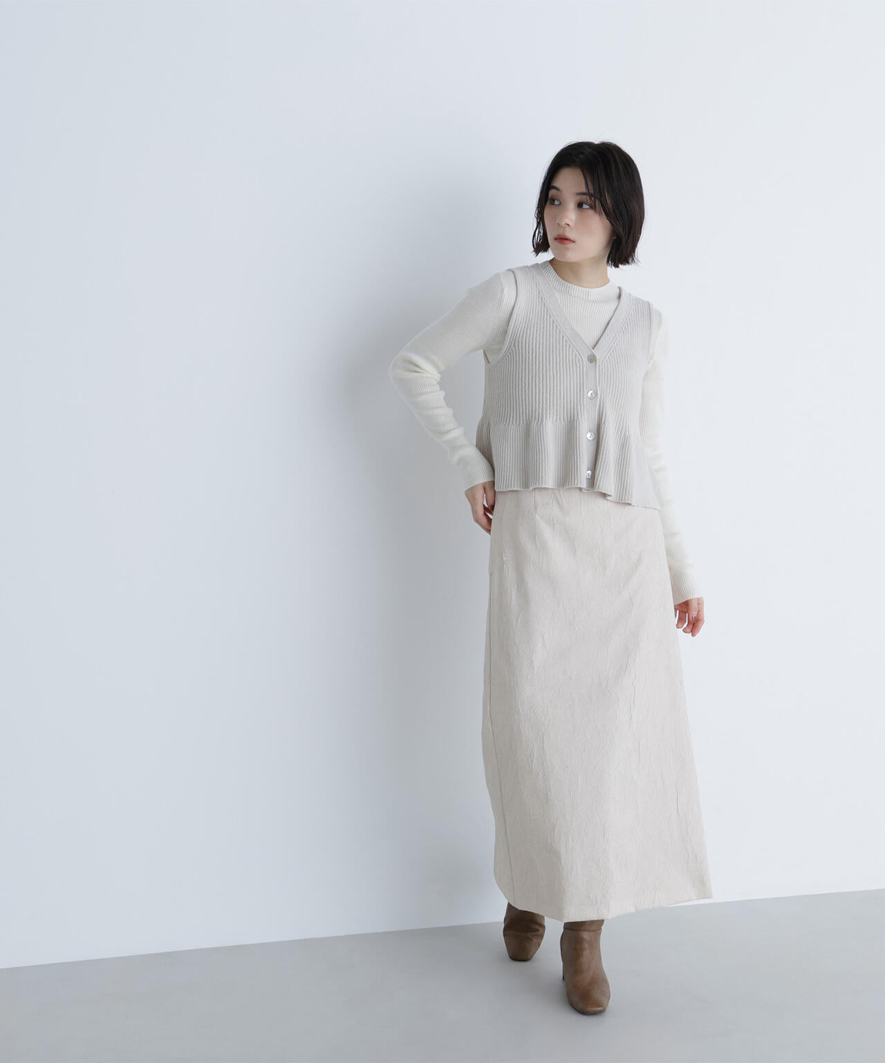 ペプラムベスト&リブニット