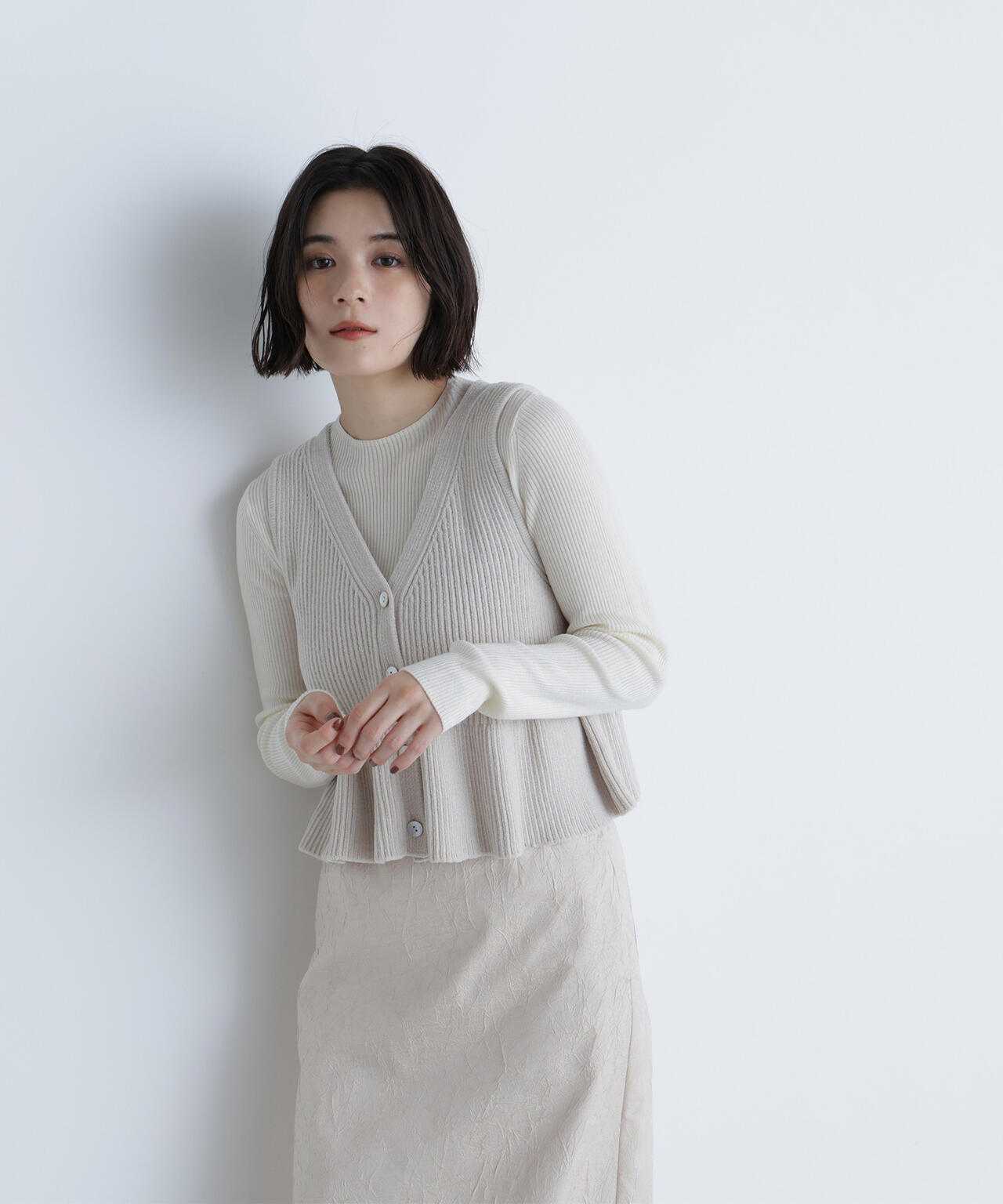 ペプラムベスト&リブニット