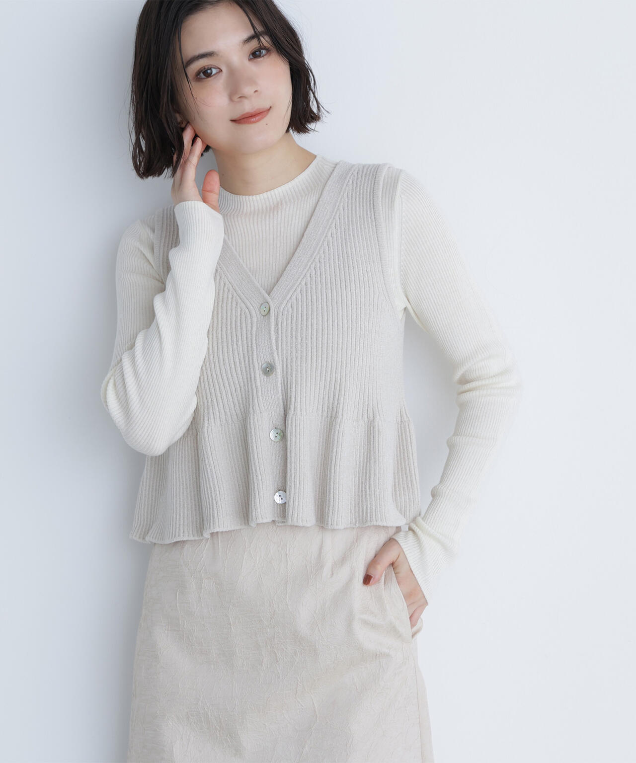 ペプラムベスト&リブニット